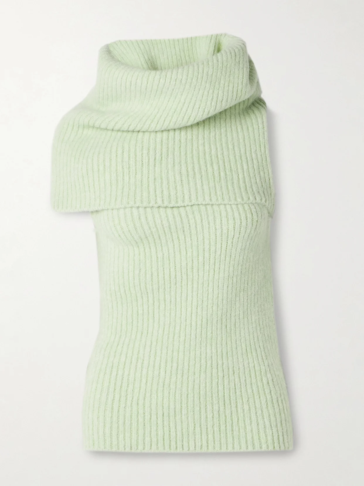 Draped Ribbed-knit Turtleneck Sweater - 1