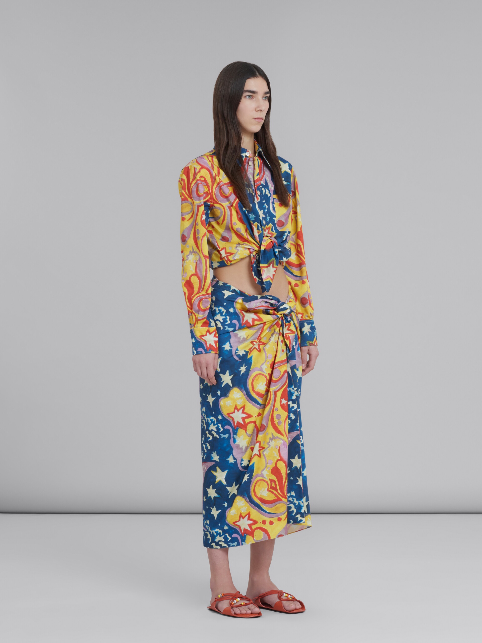 MARNI X NO VACANCY INN - MULTICOLORED COTTON SATIN SHIRT WITH GALACTIC PARADISE PRINT - 5