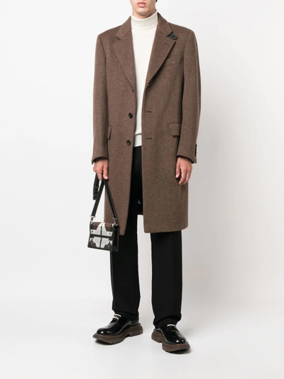 Brioni leather-trim single-breasted coat outlook