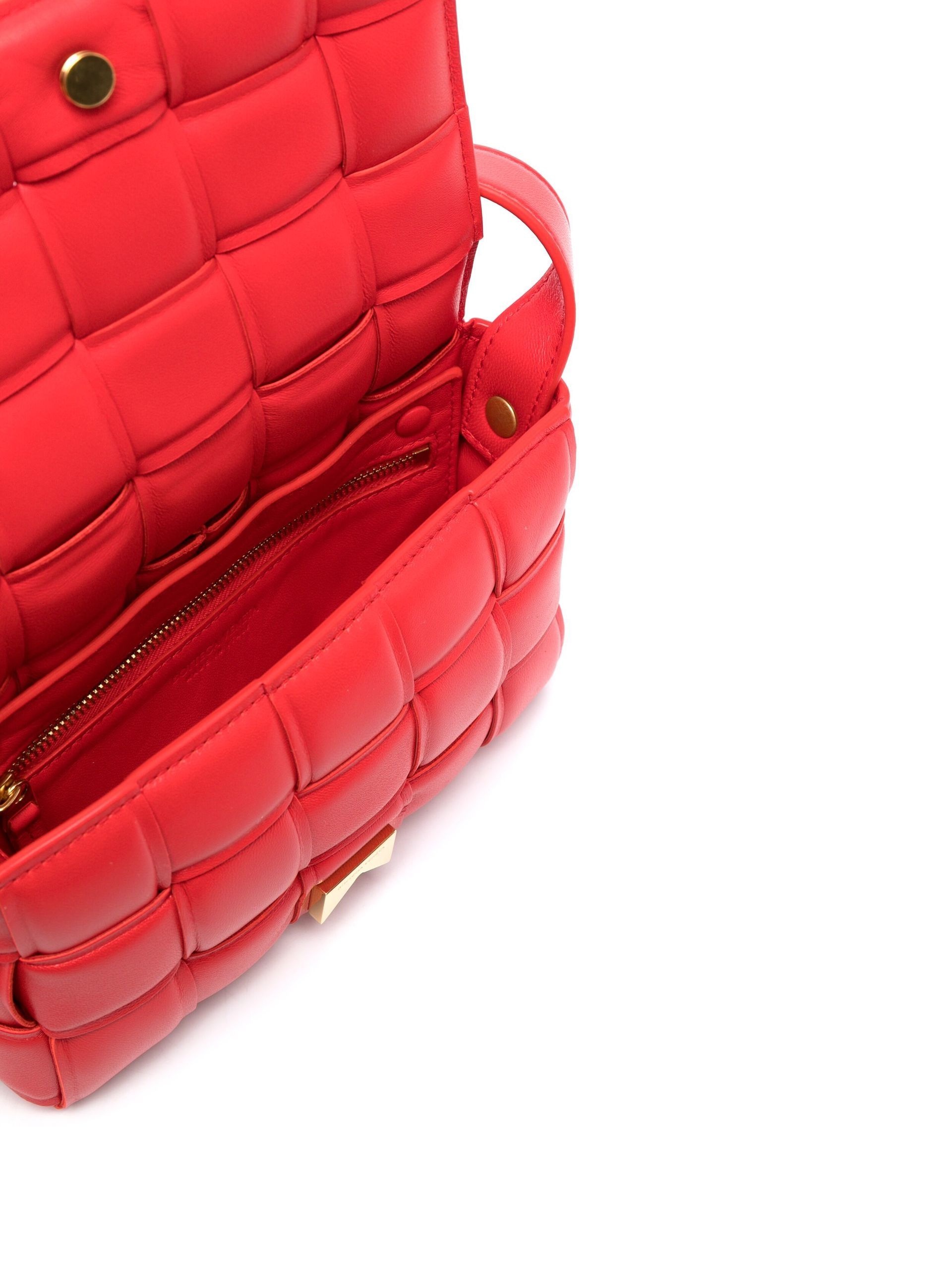 red Padded Cassette leather cross body bag - 5