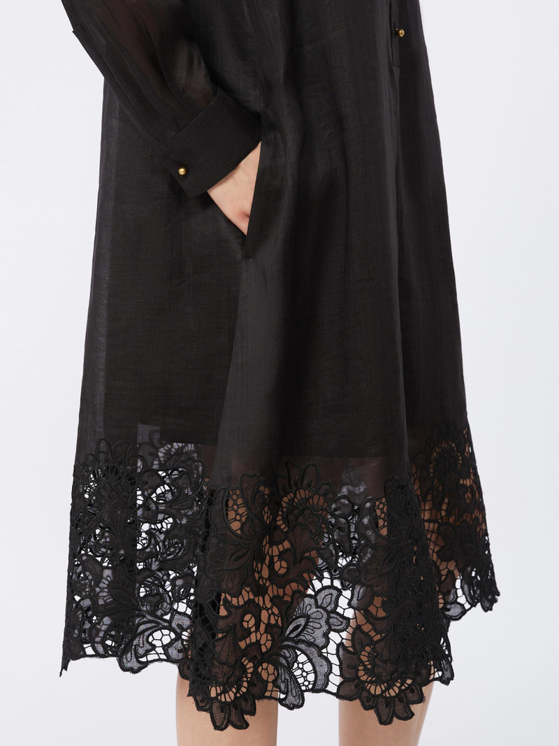 MELA Embroidered ramie gauze shirt dress - BLACK 5
