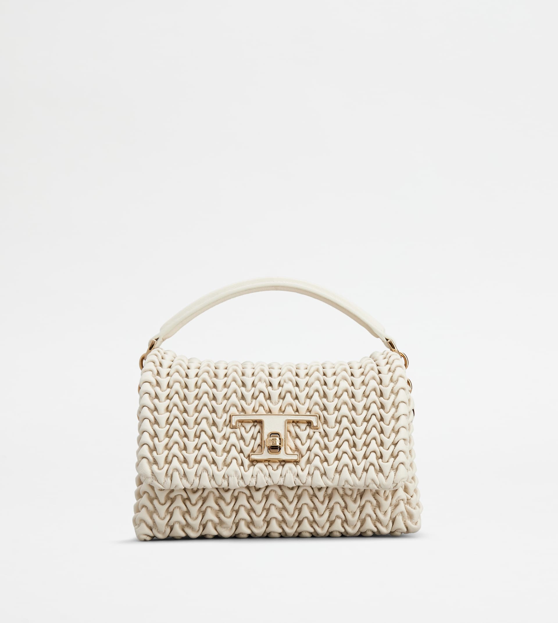 T TIMELESS FLAP BAG IN LEATHER MICRO - OFF WHITE - 1
