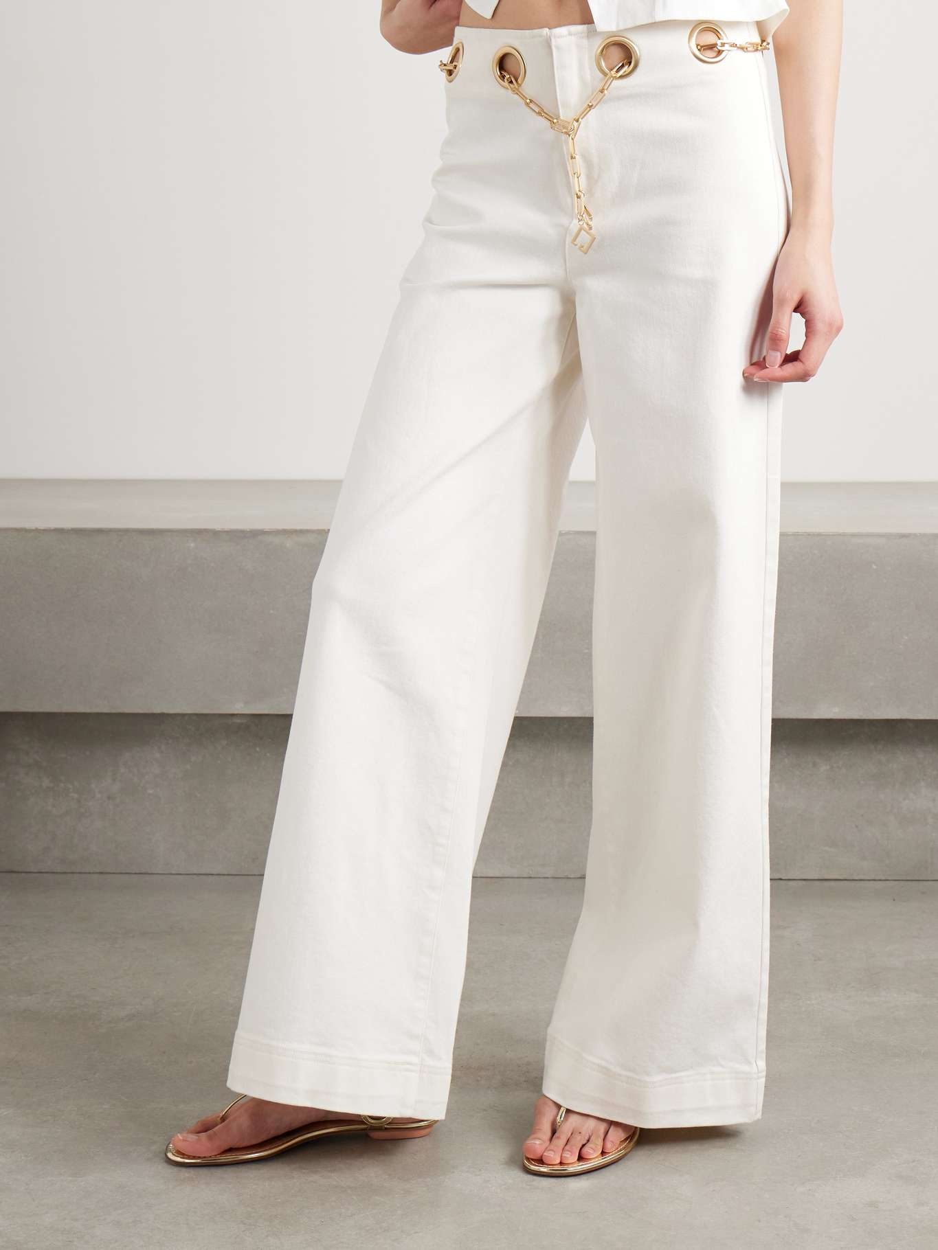 Sydney belted embellished low-rise wide-leg jeans Off-white - 3