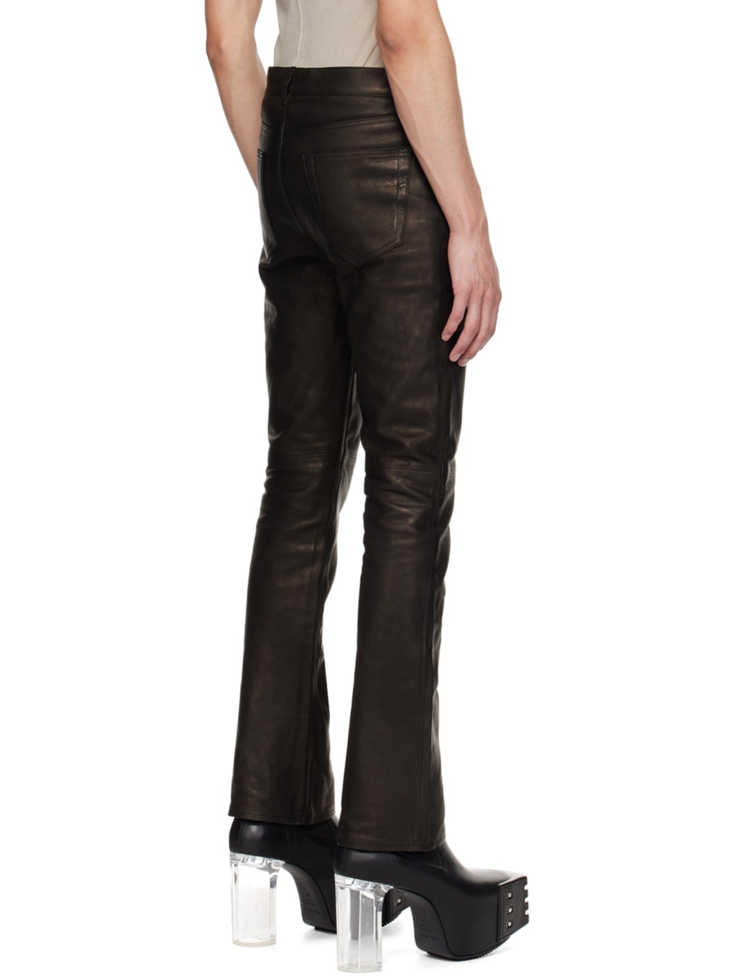 Black Jim Cut Leather Pants - 3