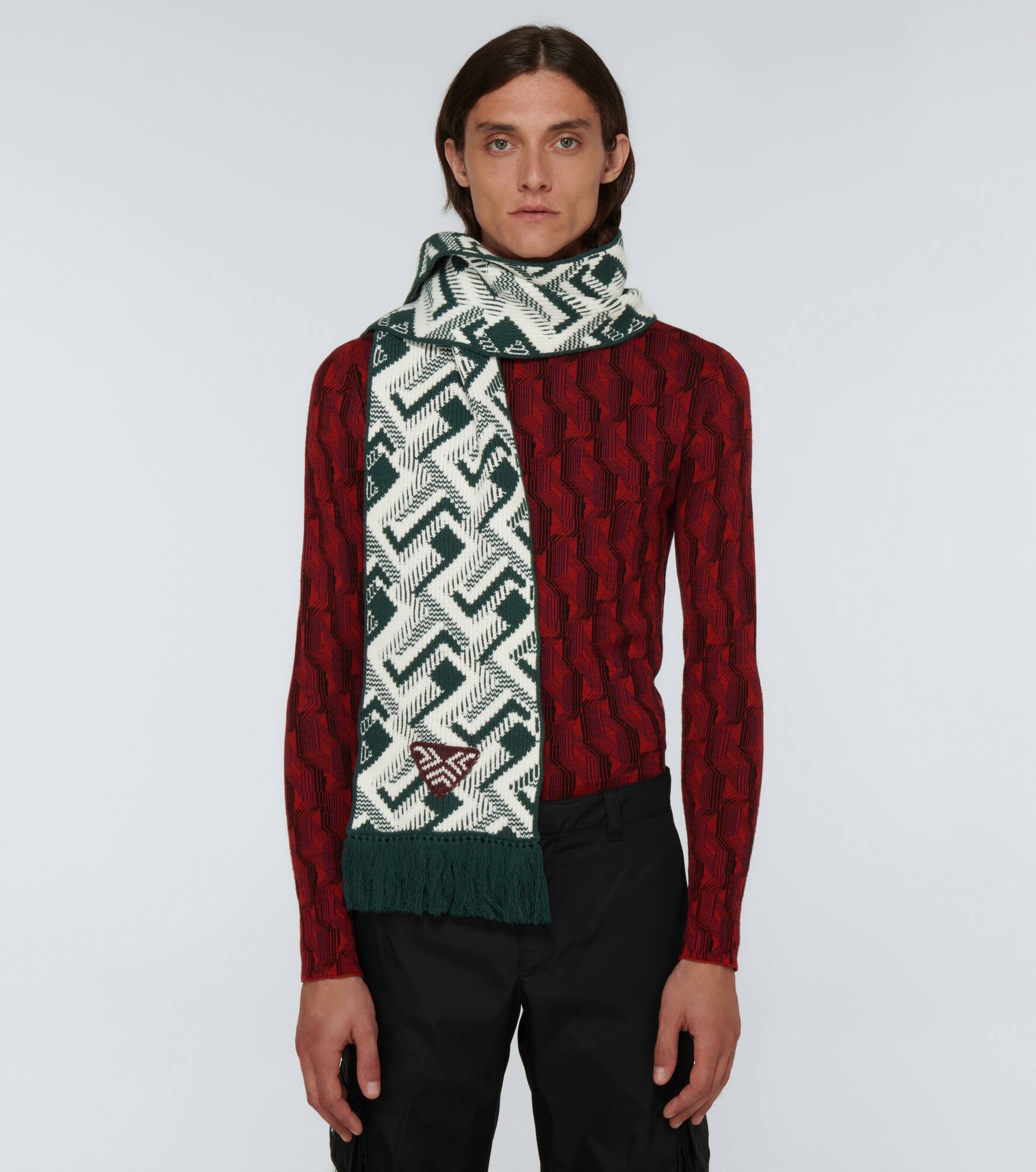 Wool and cashmere jacquard scarf - 2