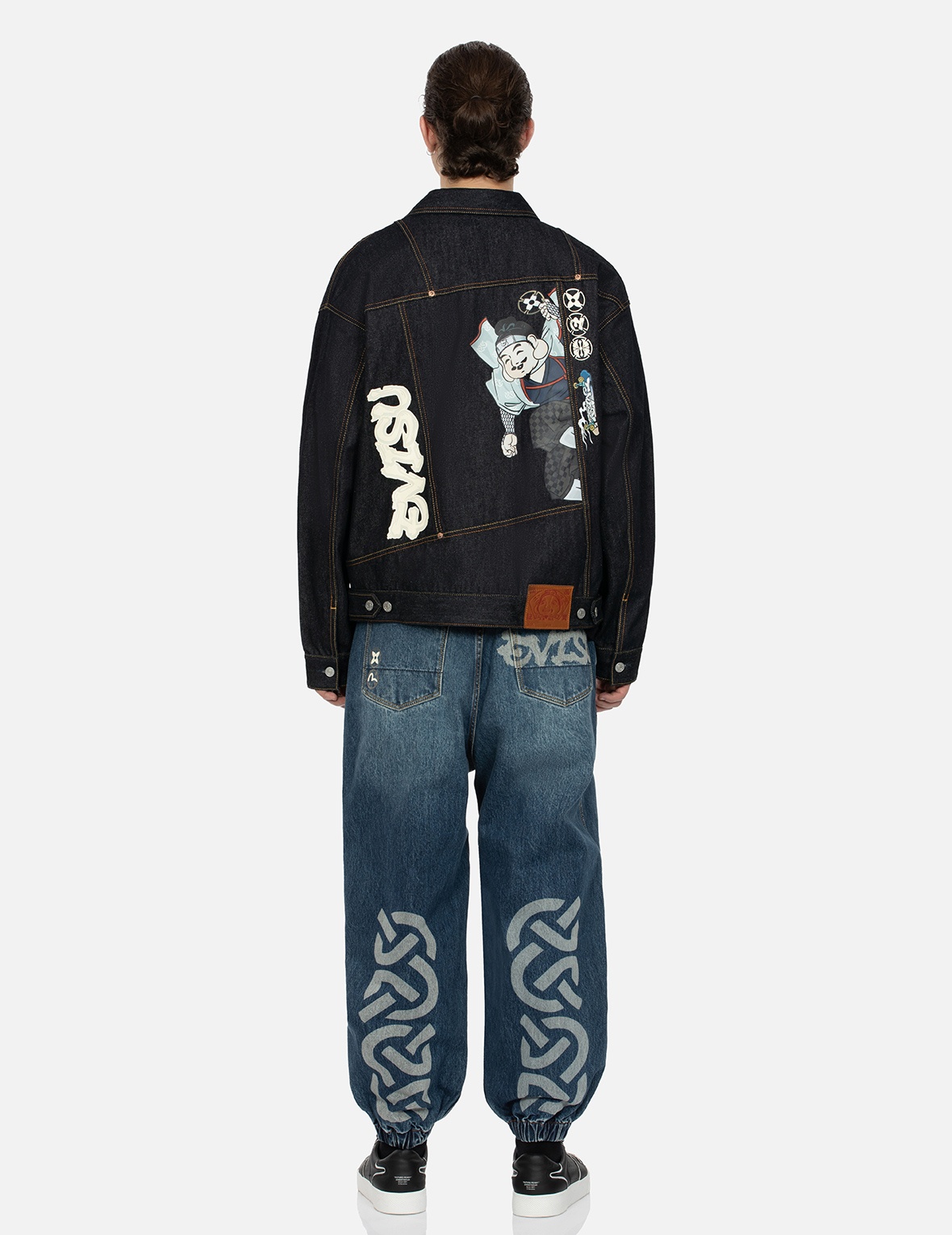 NINJA GODHEAD PRINT LOOSE FIT DECONSTRUCTIVE DENIM JACKET - 5