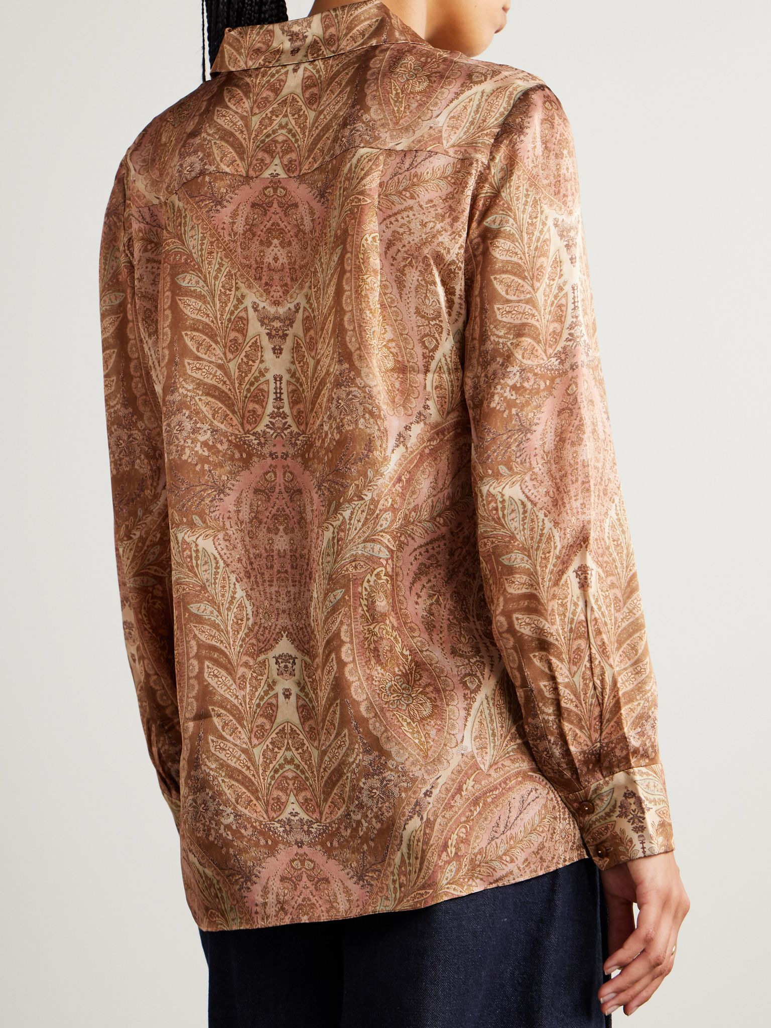 Paisley-print silk-satin shirt Cream - 4