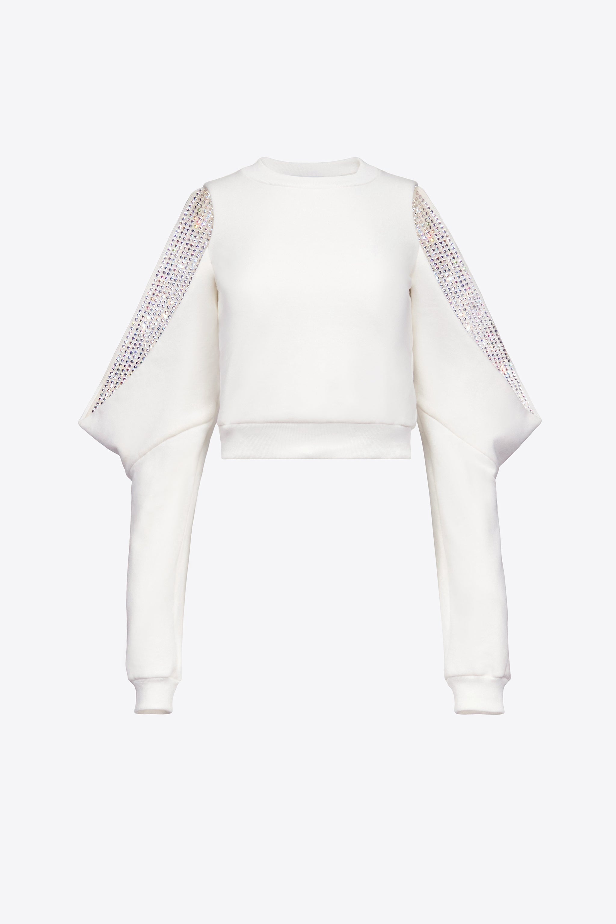 CRYSTAL EMBELLISHED COLD-SHOULDER SWEATSHIRT - 1