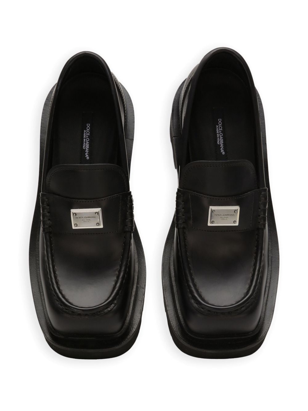 logo-plaque leather loafers - 4