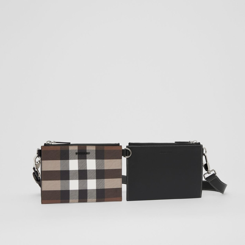Check and Leather Link Pouch Crossbody Bag 7