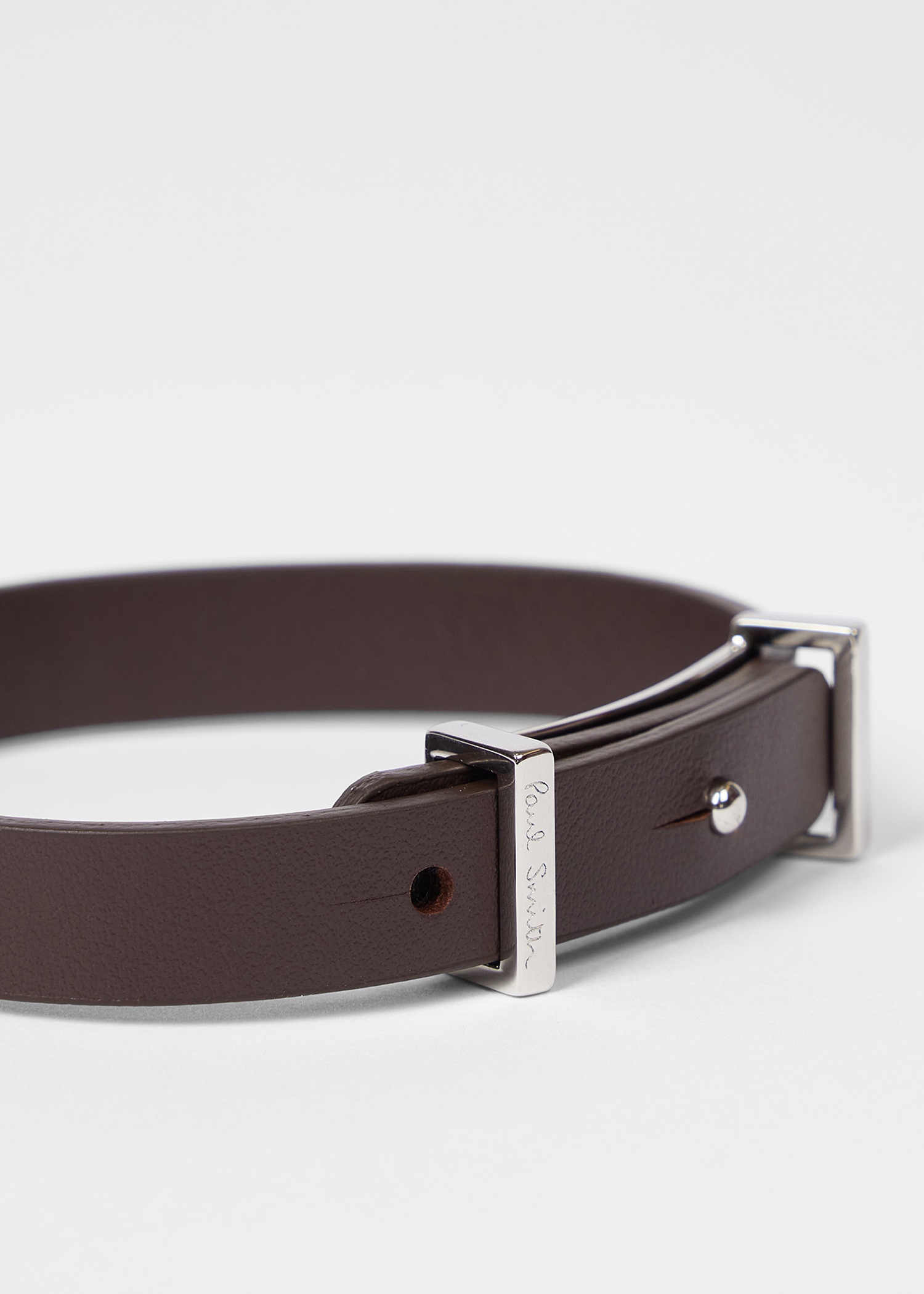 Brown Signature Buckle Leather Bracelet - 5