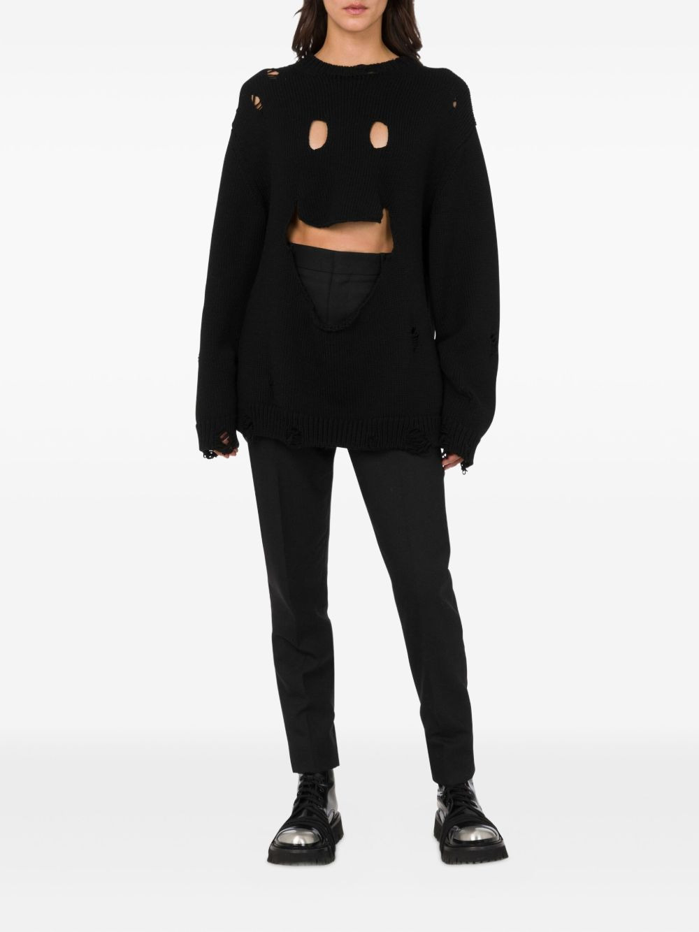 smiley face distressed sweater - 2