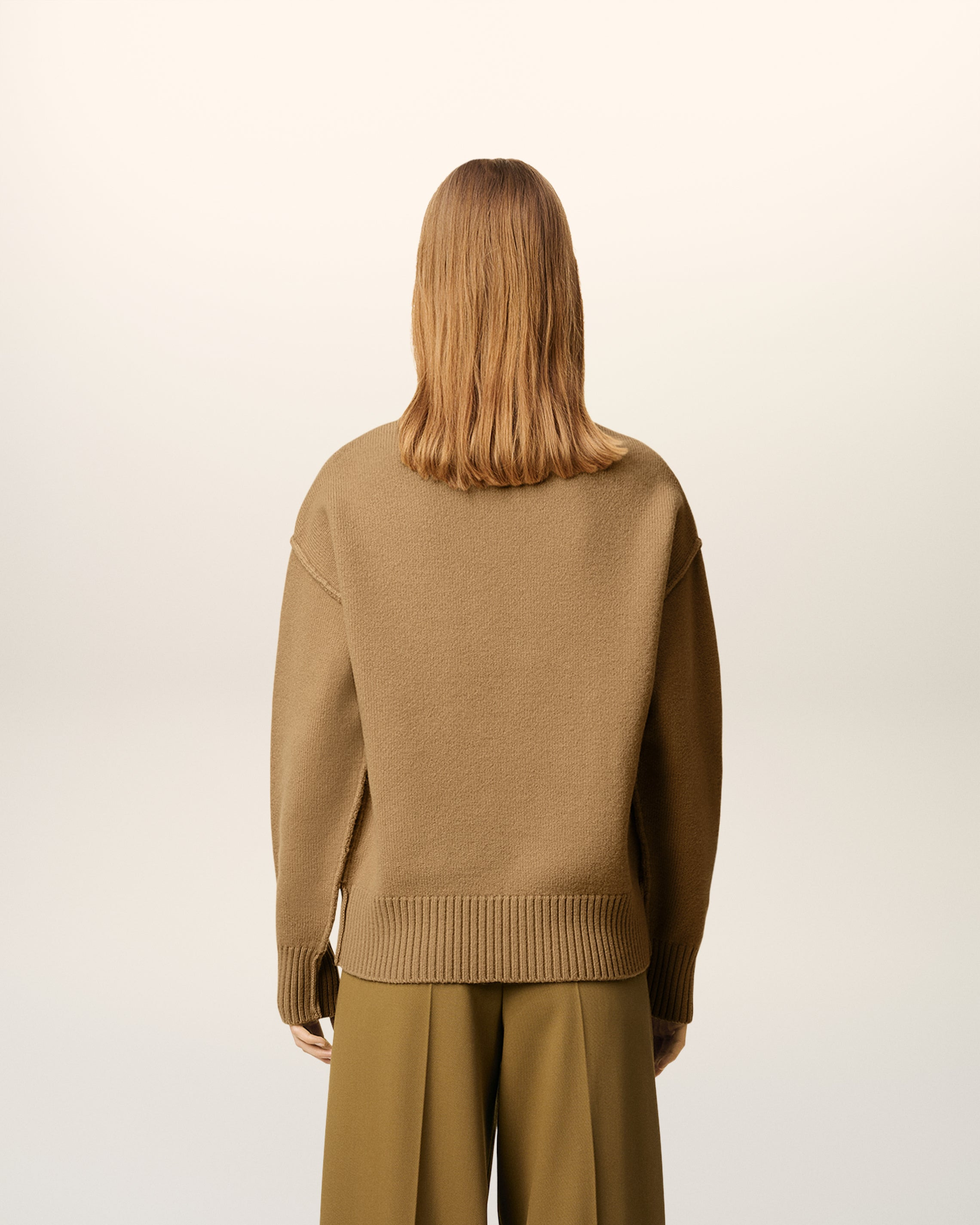 BROWN WOOL AMI DE COEUR CREWNECK SWEATER - 10