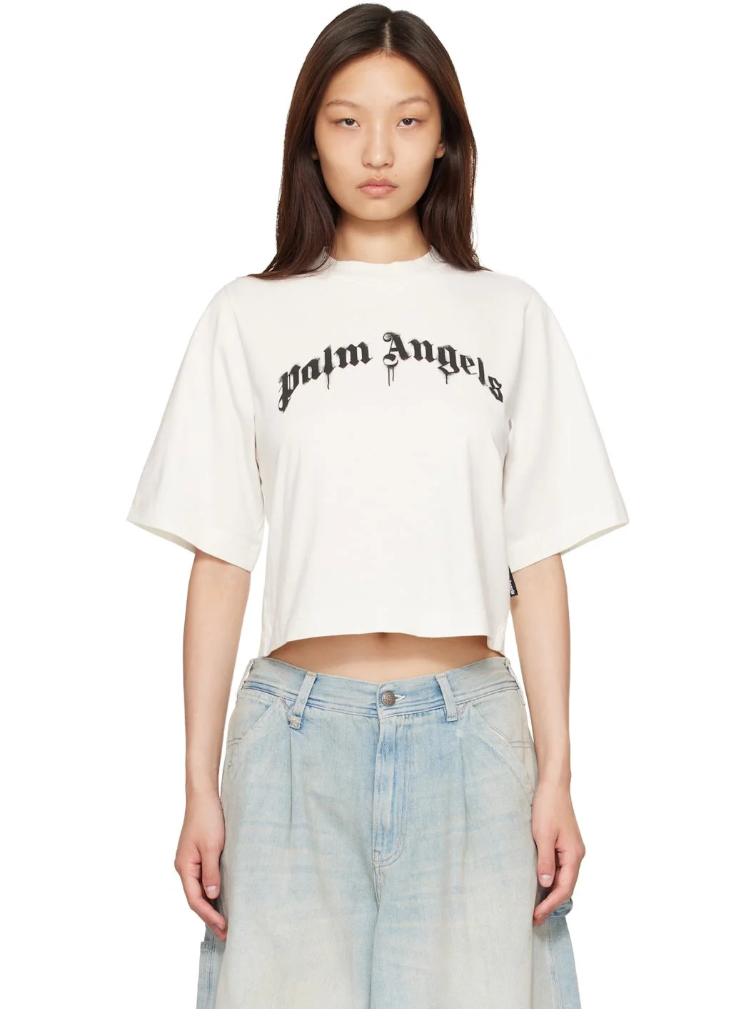 White Dripping Curved Logo Boxy T-shirt - 1