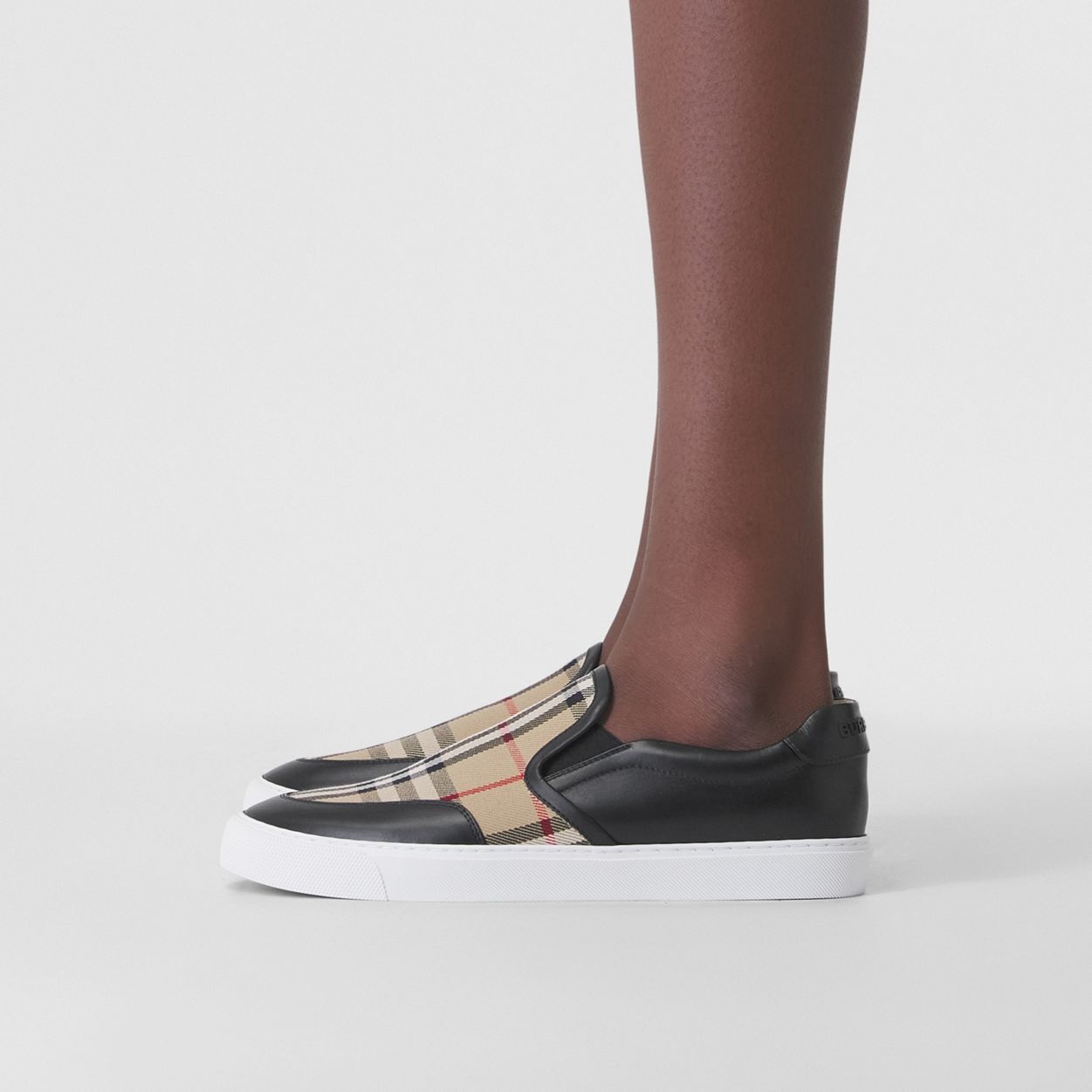 Leather and Vintage Check Slip-on Sneakers - 4