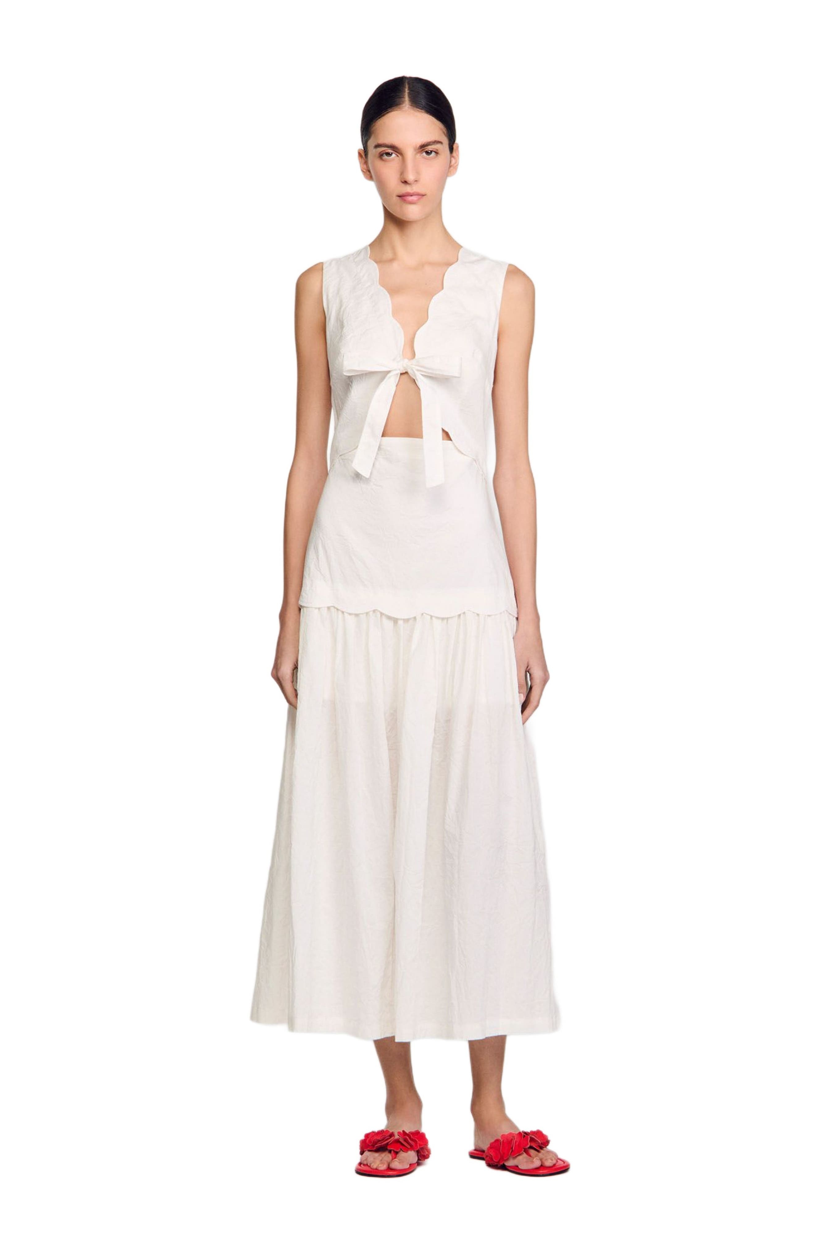 SANDRO Crinkled maxi dress with bow in Ecru at Nordstrom - 6