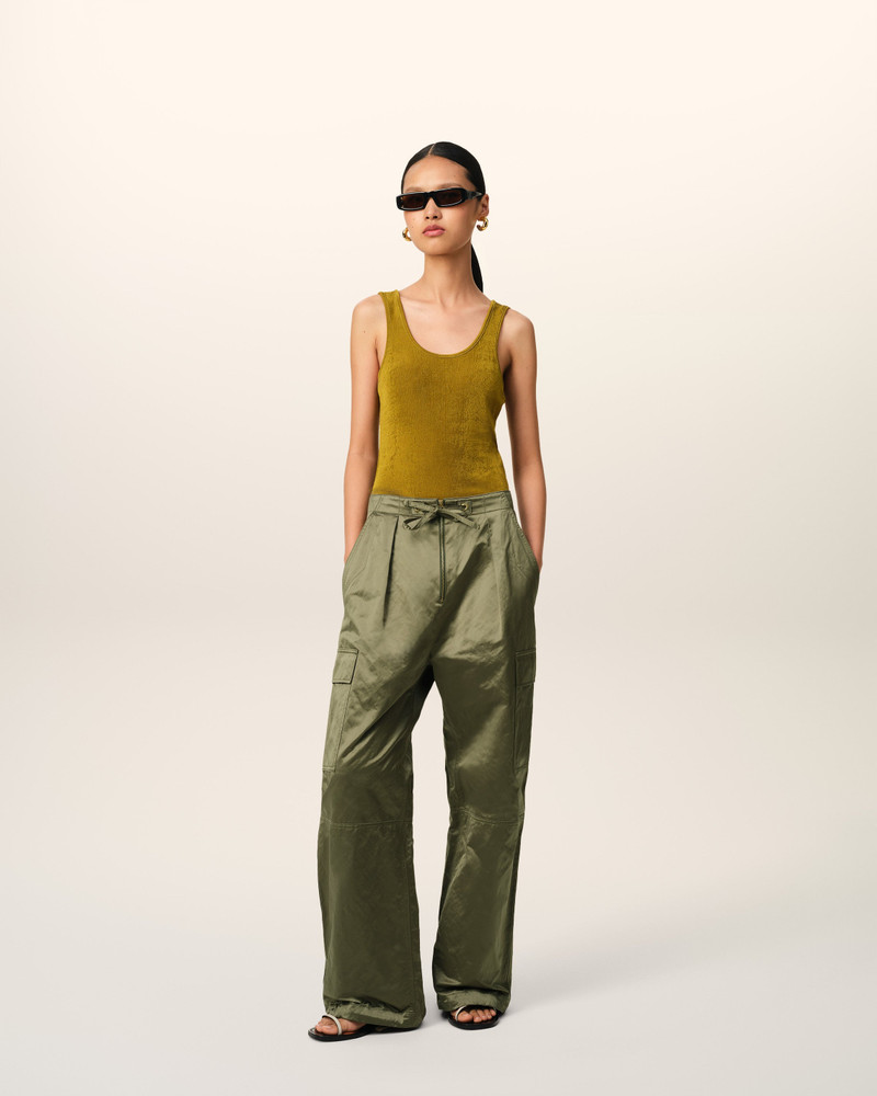 AMI Paris GREEN COTTON SATIN ZIPPED CARGO TROUSERS outlook