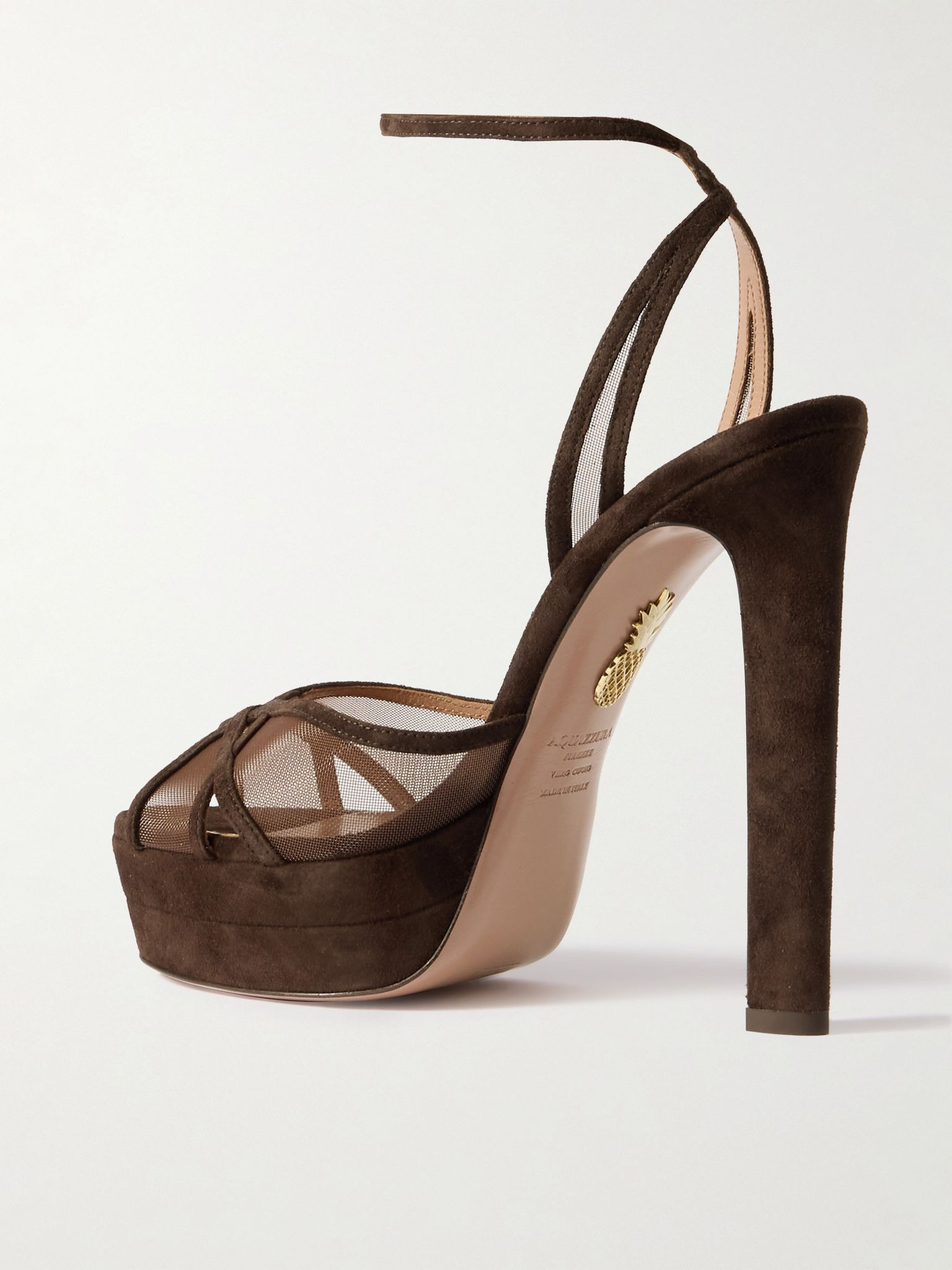 Shear Plateau 130 suede-trimmed mesh platform sandals Dark brown - 3