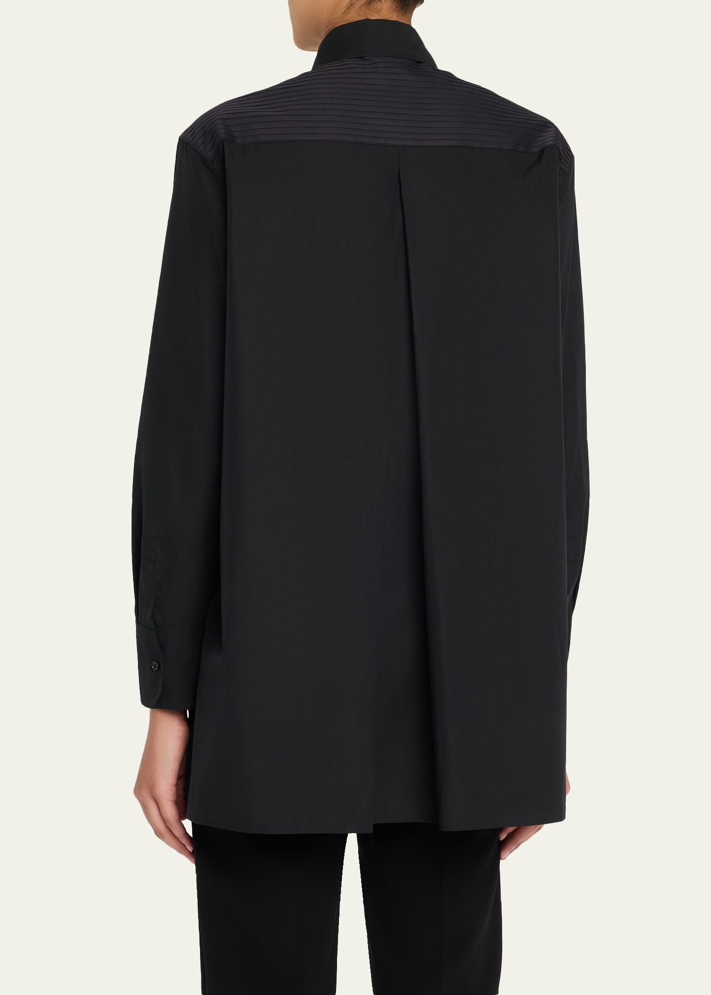 Stitched Pleats Inset Cotton Poplin Oversized Shirt - 3