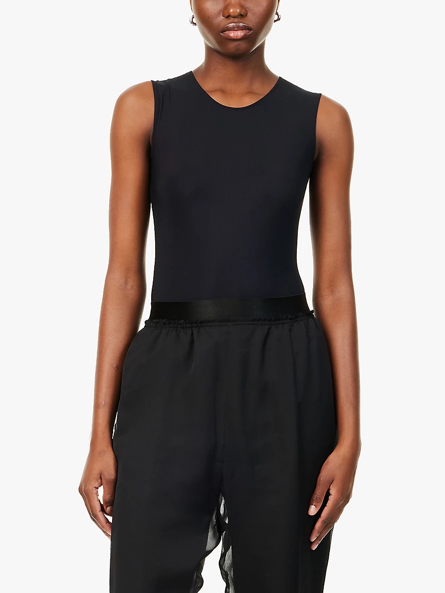 Round-neck short-sleeve stretch-woven bodysuit - 3