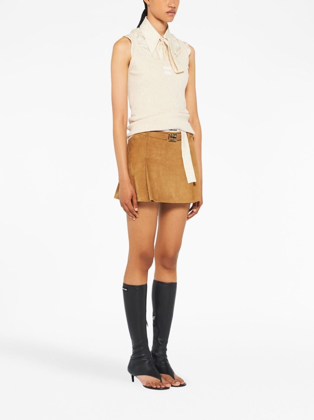 belted suede miniskirt - 3