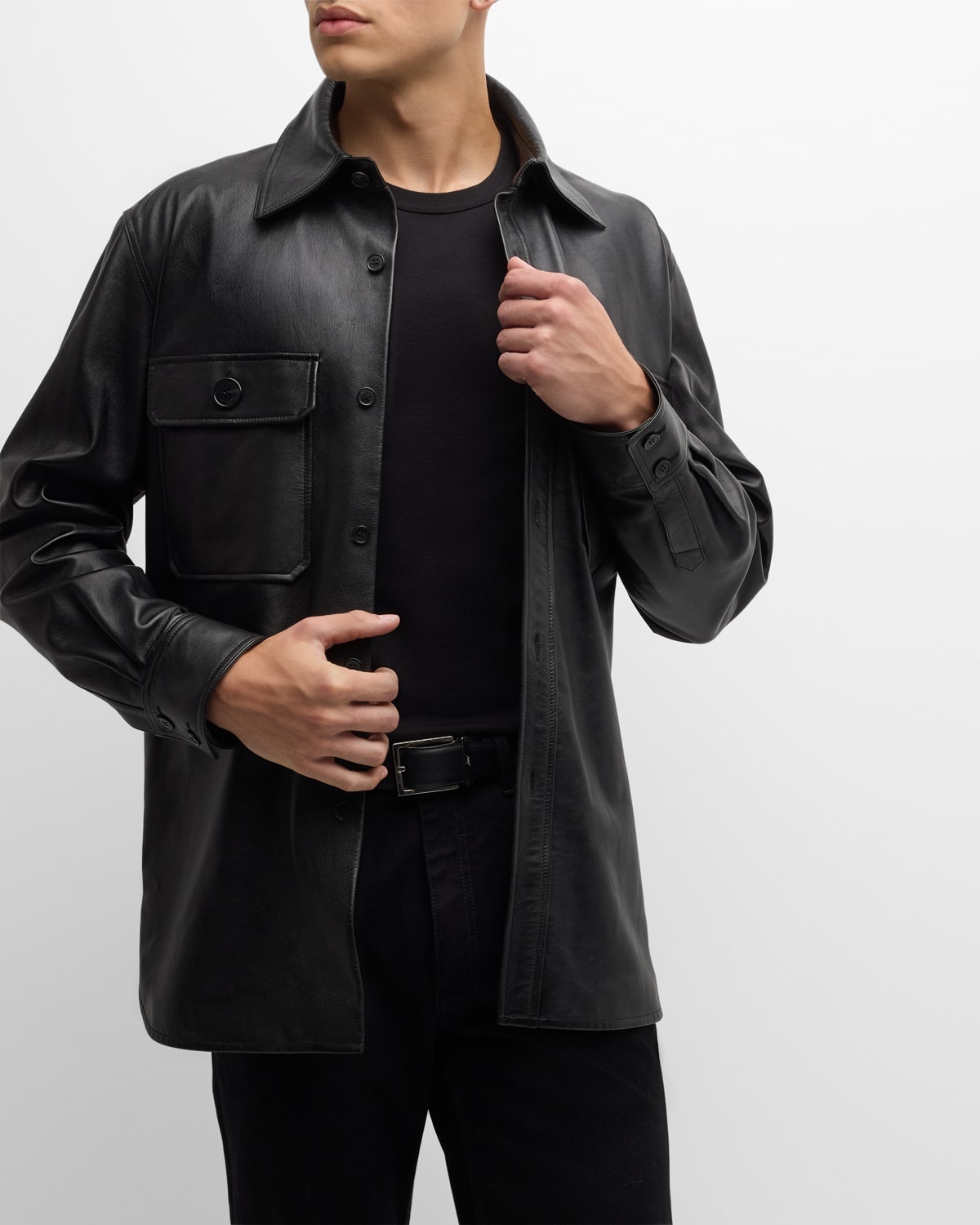 Men's 2-Pocket Leather Overshirt - 5
