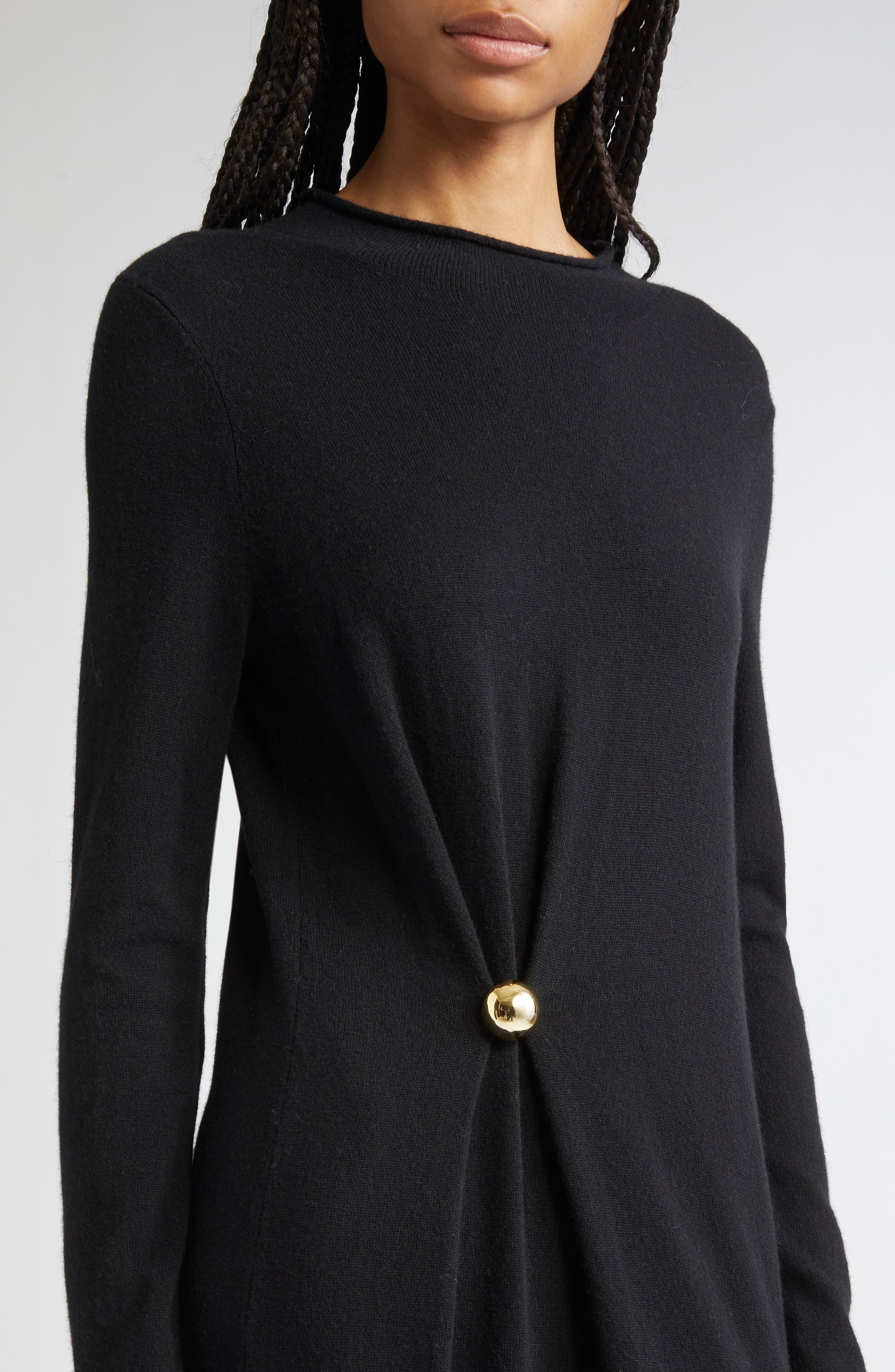 LOULOU DE SAISON Lucero Draped Long Sleeve Wool & Cashmere Sweater Dress in Black at Nordstrom - 5