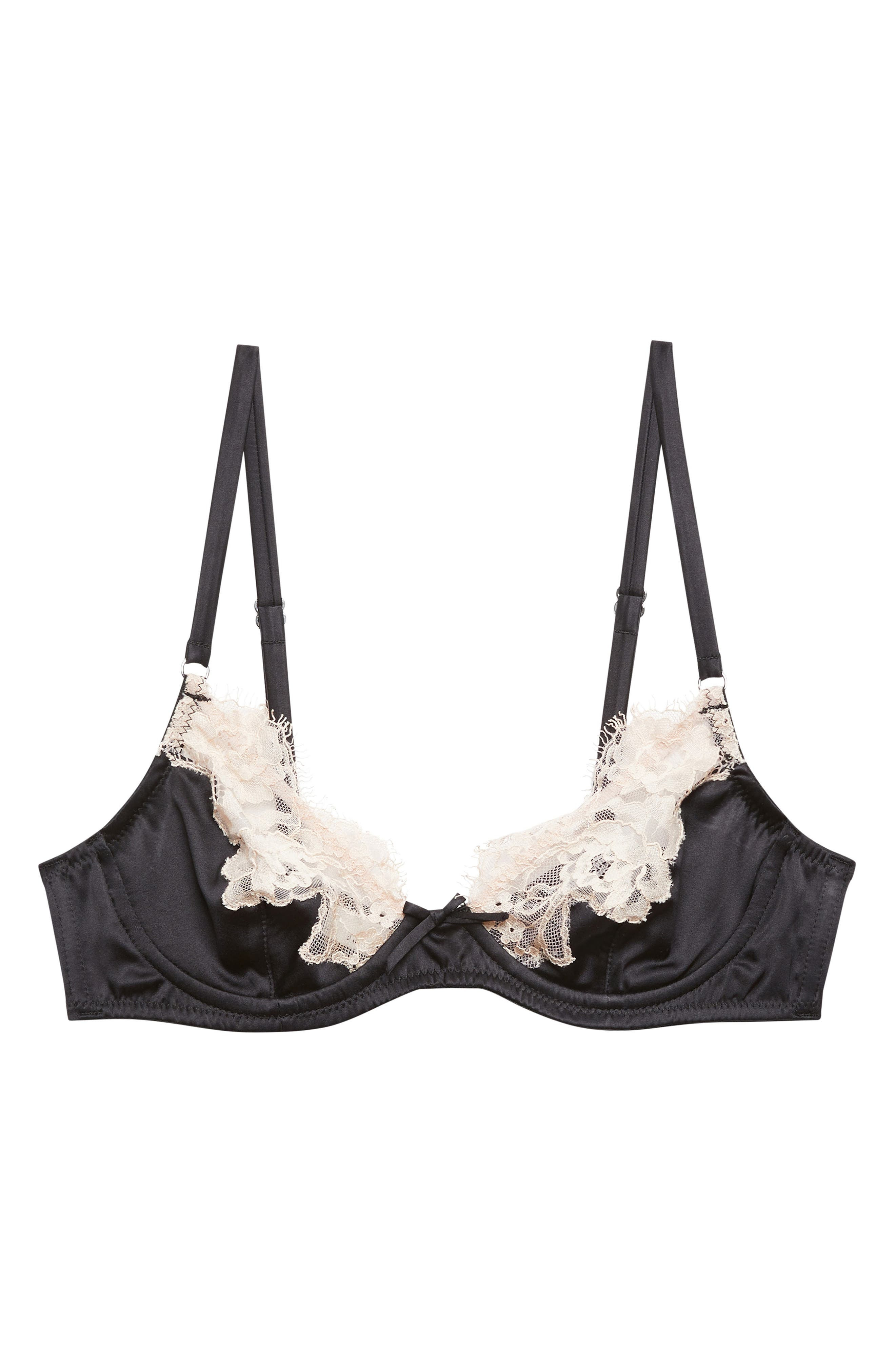 Fleur Du Mal Juliet Lace Trim Underwire Silk Blend Demi Bra in Black at Nordstrom - 4