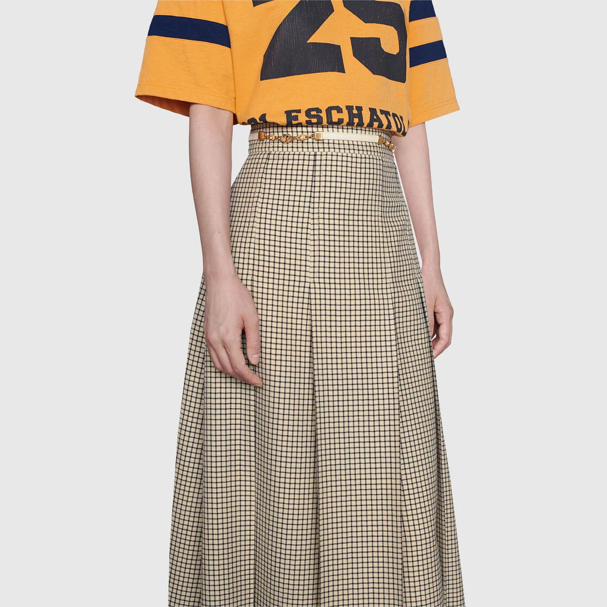 Check wool pleated skirt - 5