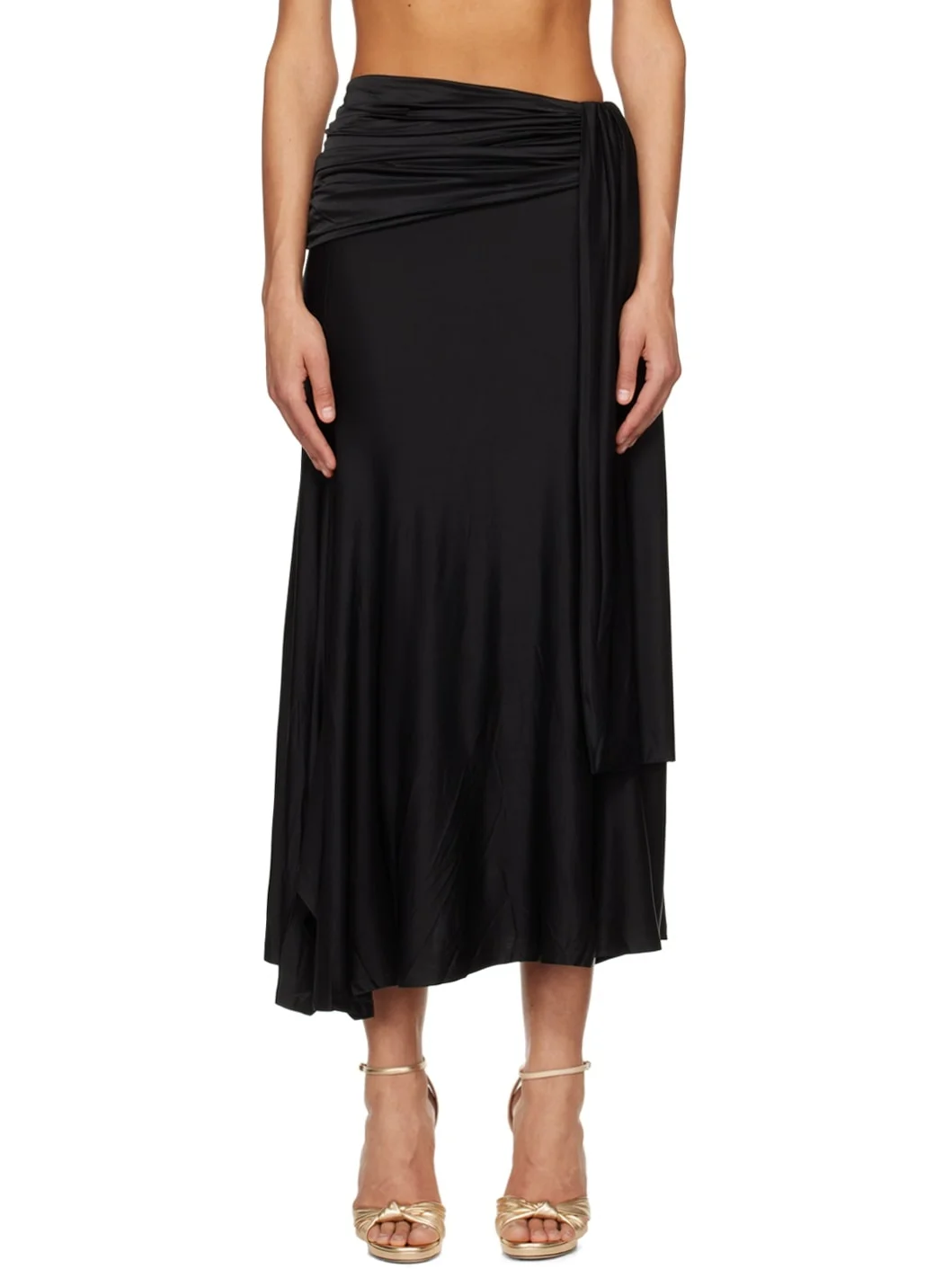Black Ruched Maxi Skirt - 1