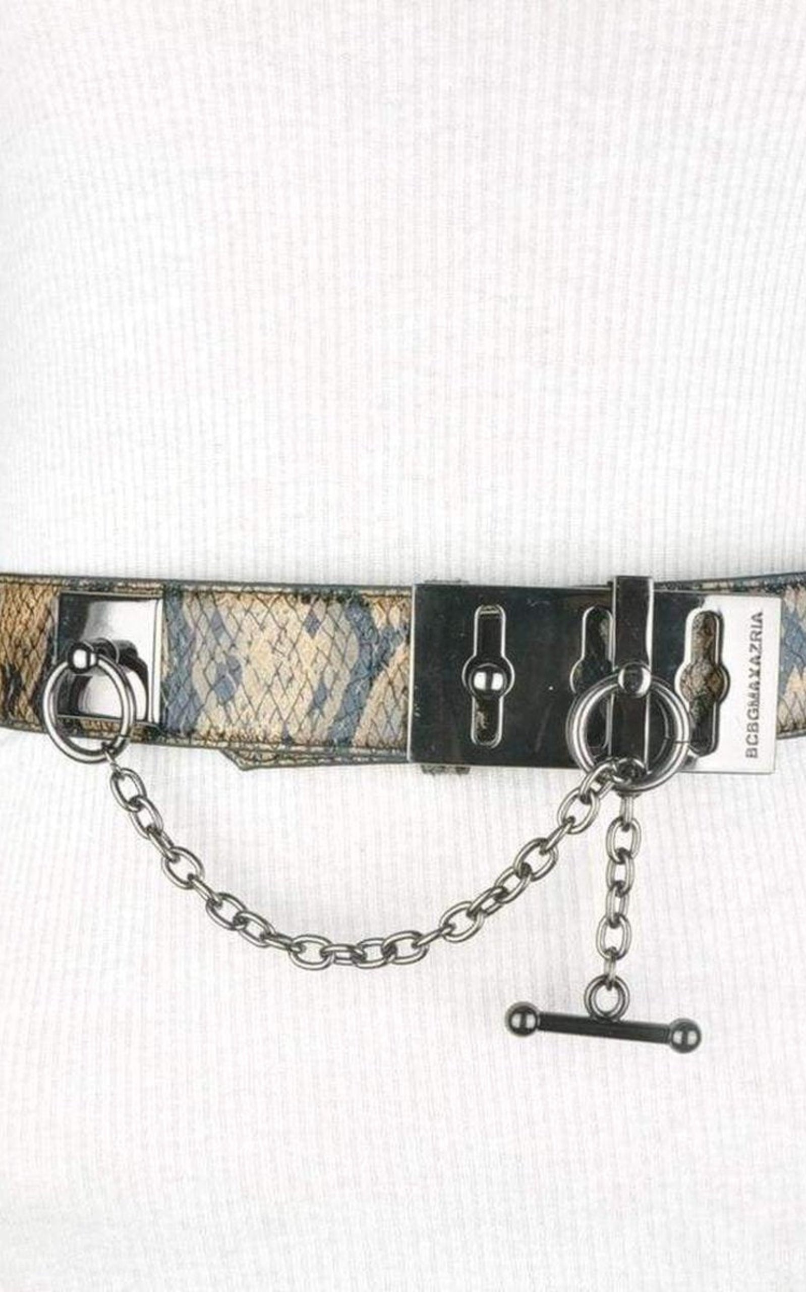 Other Designers Faux Snake Leather Metallic Chain Toggle 