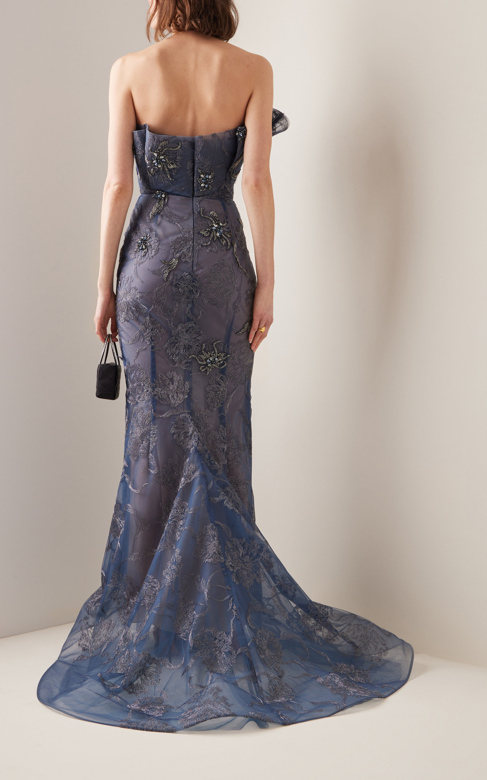 Metallic Embroidered Tulle Gown purple - 4