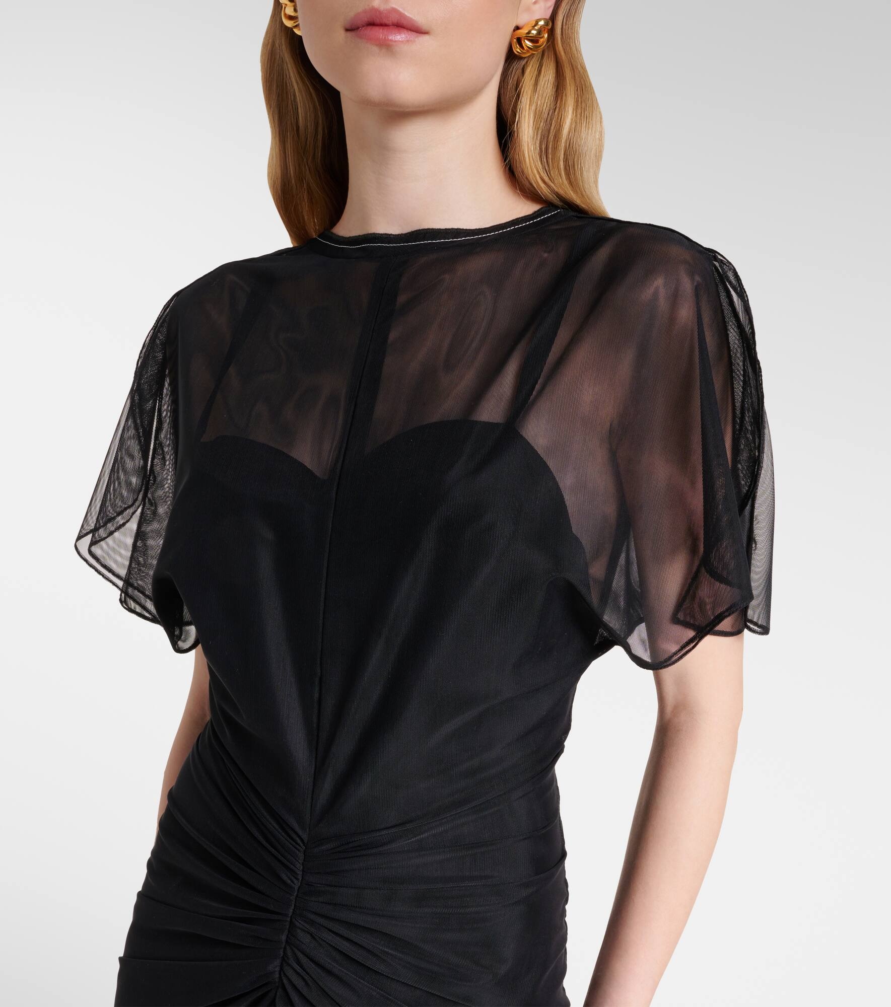 Bella gathered open back organza gown - 4