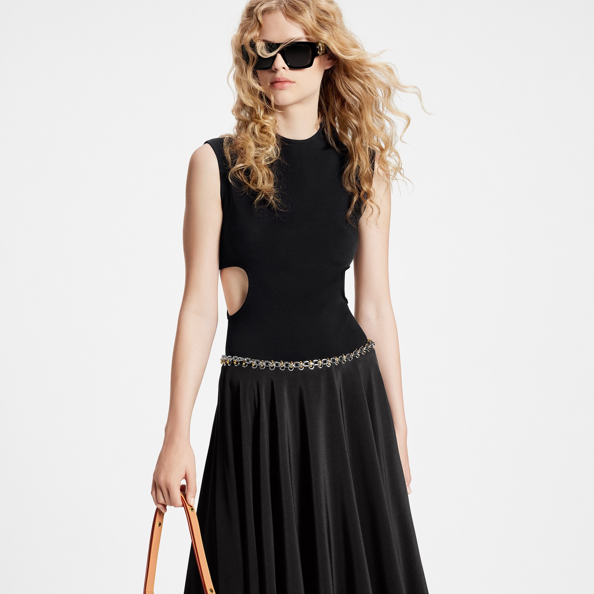 Chain Belt Silk Midi Skirt - 5