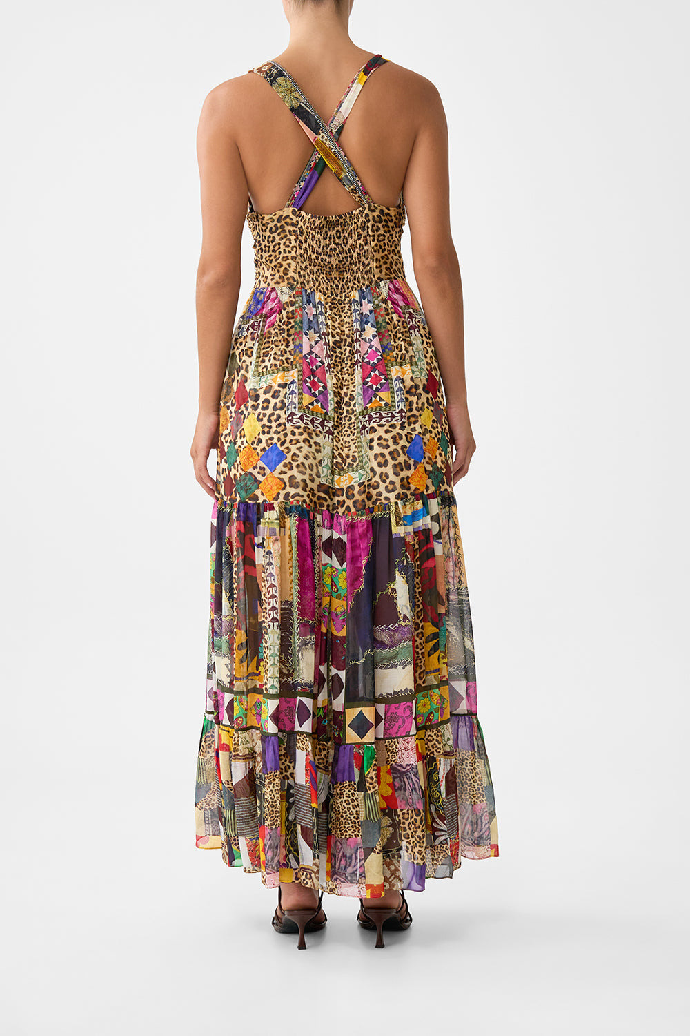 BEAD STRAP GATHERED PANEL DRESS - 3