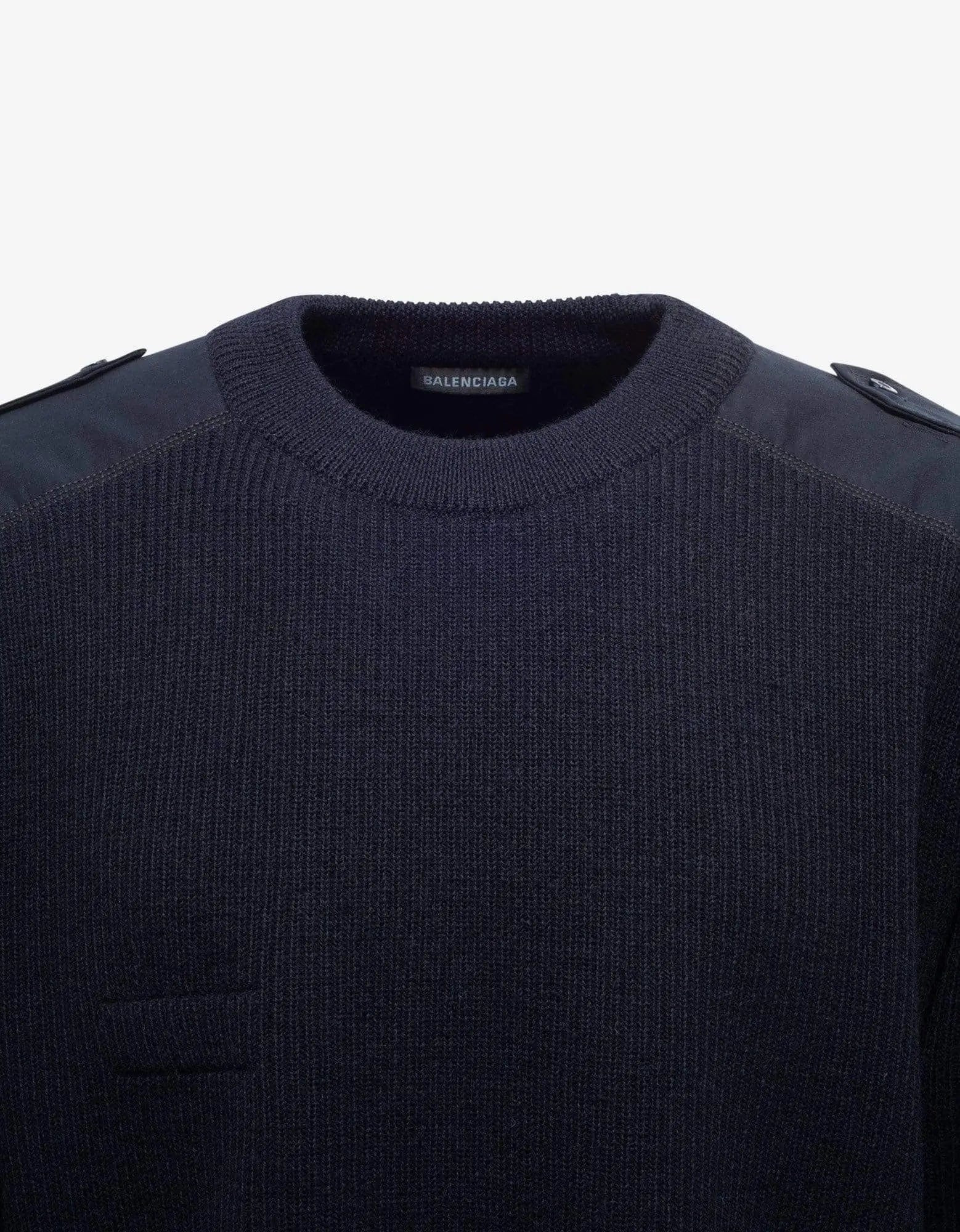 Balenciaga Navy Blue Logo Panelled Sweater - 3