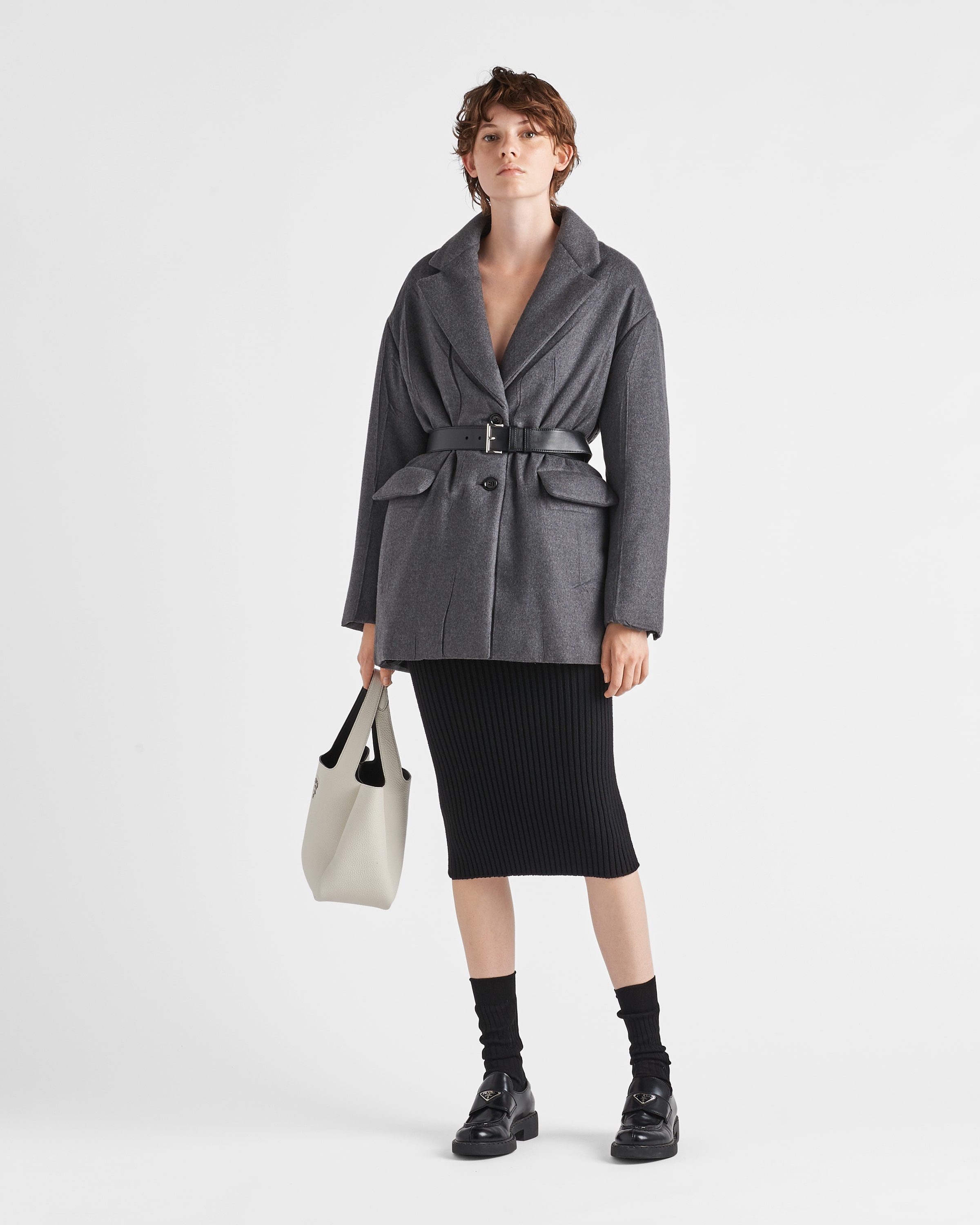 Prada Single-breasted belted cashmere padded jacket | REVERSIBLE