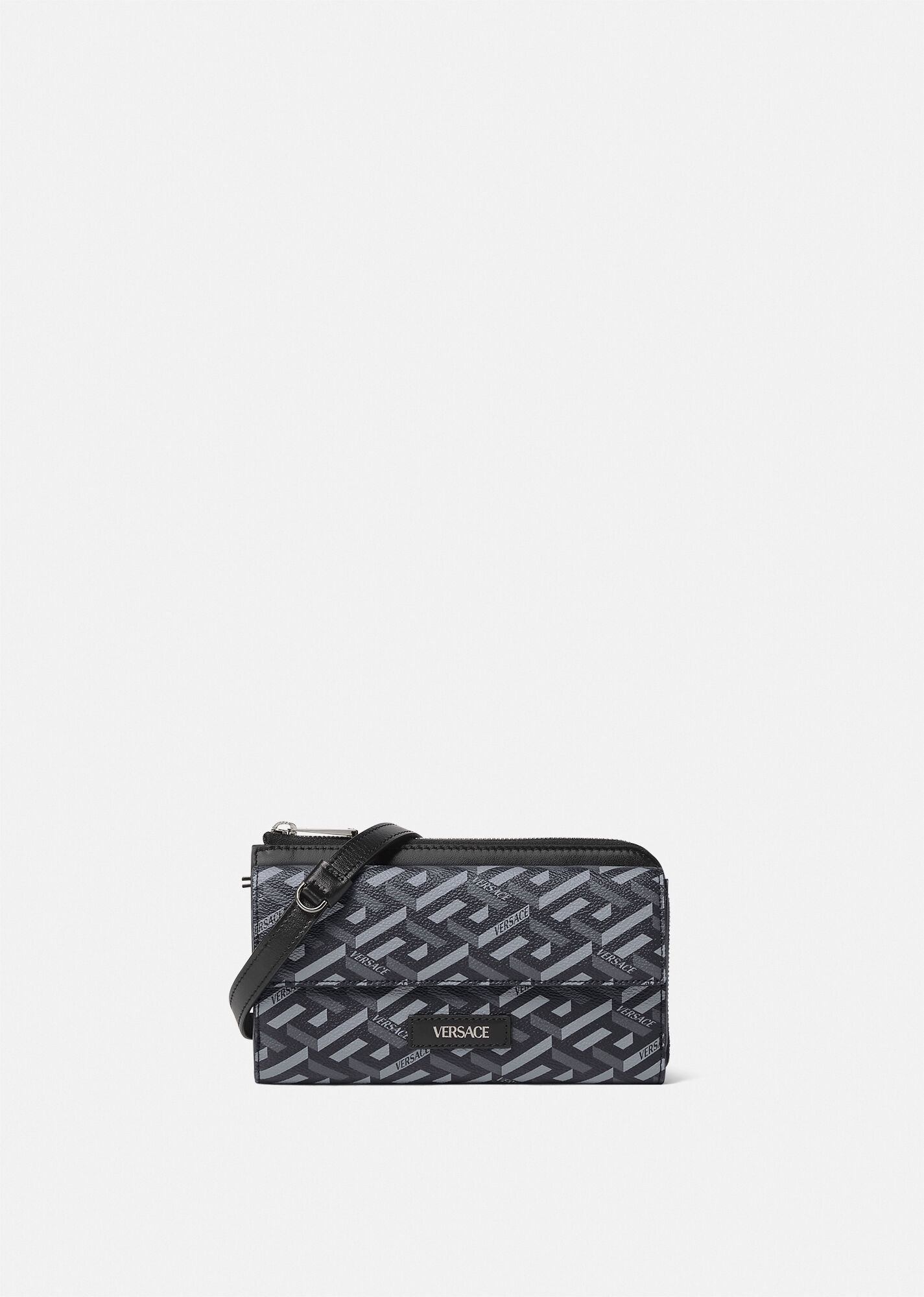 La Greca Signature Leather Crossbody Bag in Black - Versace