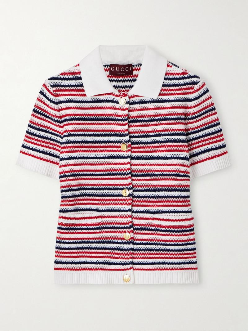 Striped jacquard-knit cotton-blend polo shirt Multi 1