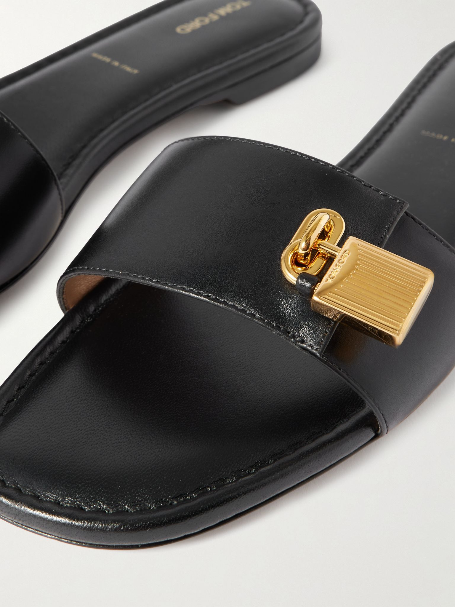 Padlock embellished leather slides Black - 4