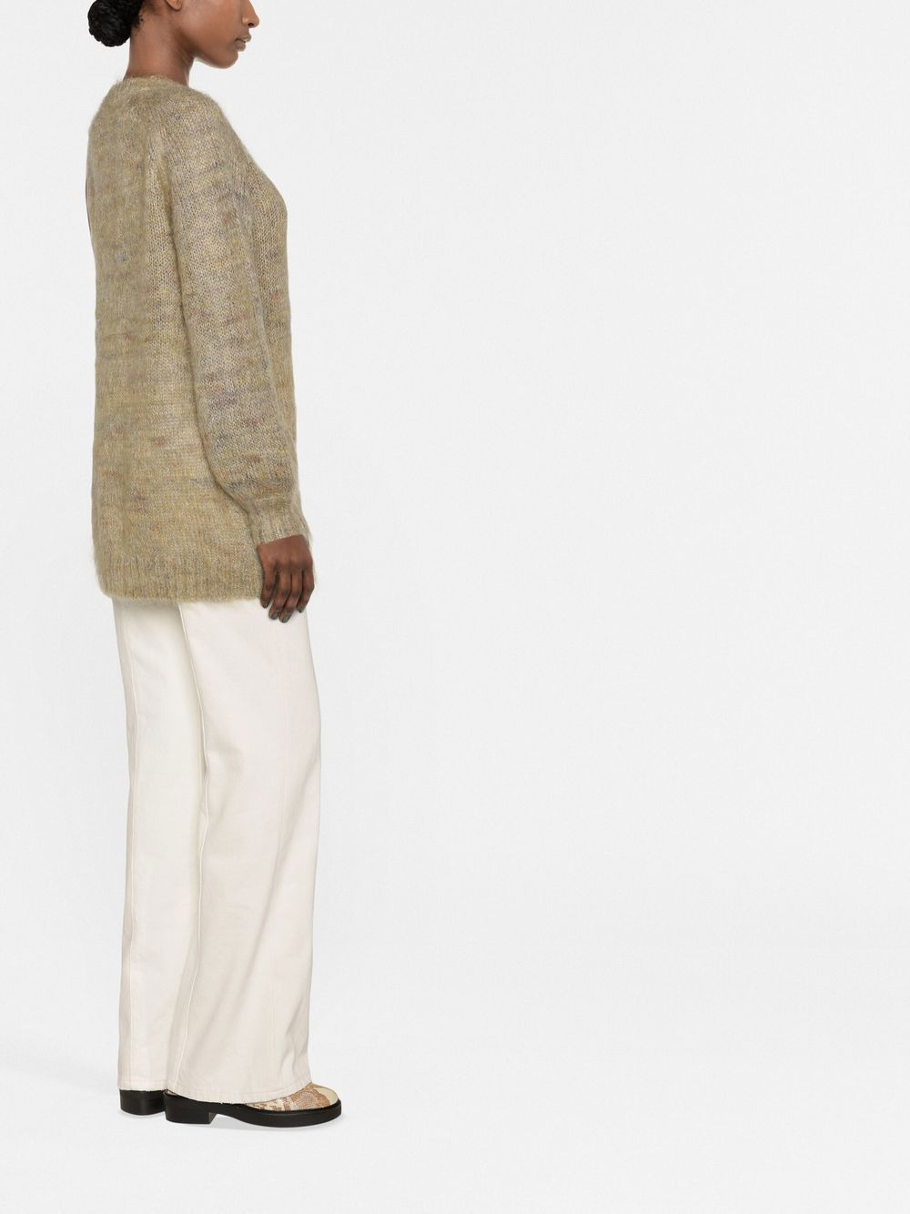 brushed-effect crew-neck cardigan - 3