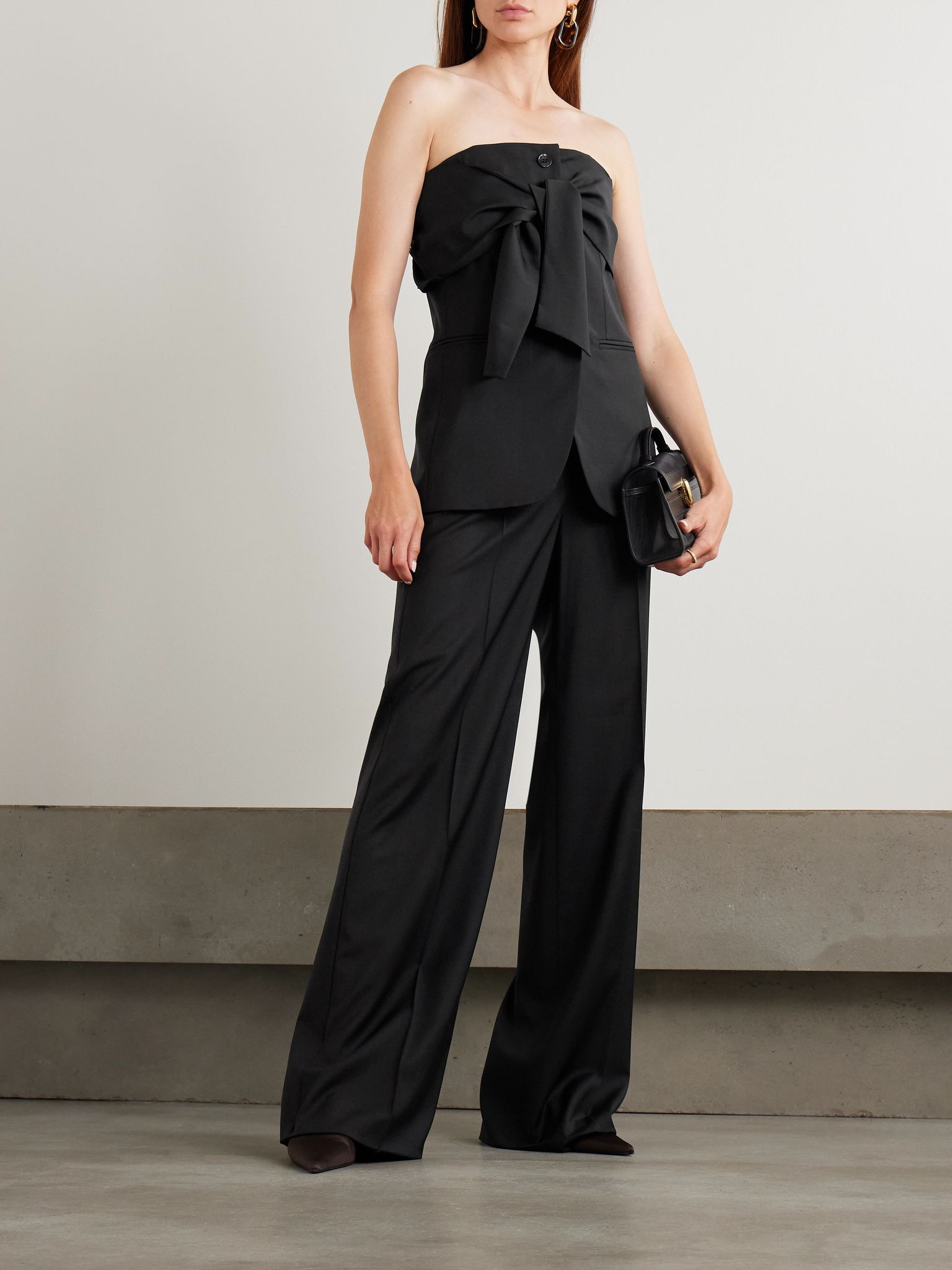 Fernet embroidered wool-canvas wide-leg pants Black - 2