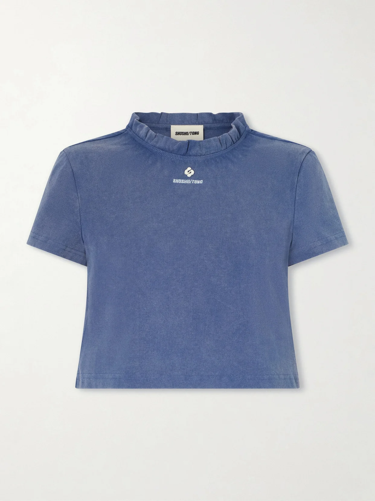 Embroidered Lace-trimmed Cotton T-shirt - 1