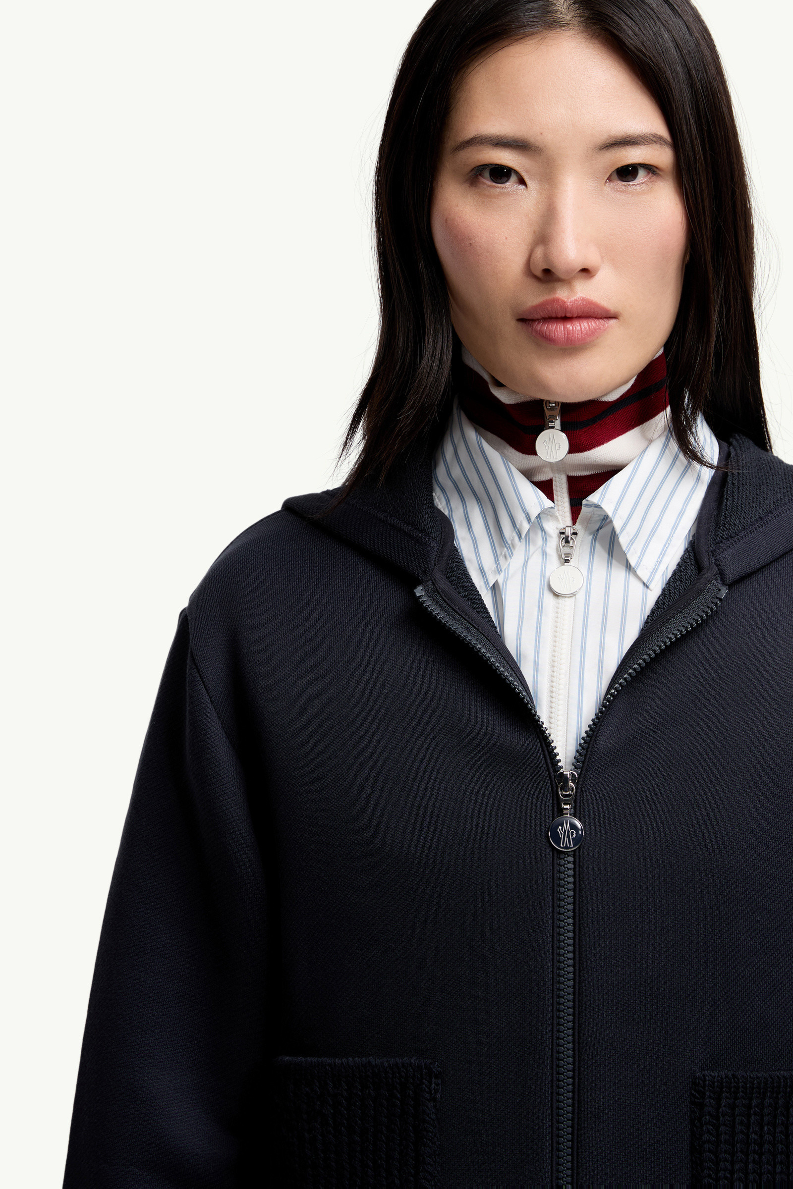 Knit Accent Cotton Zip-Up Hoodie - 6
