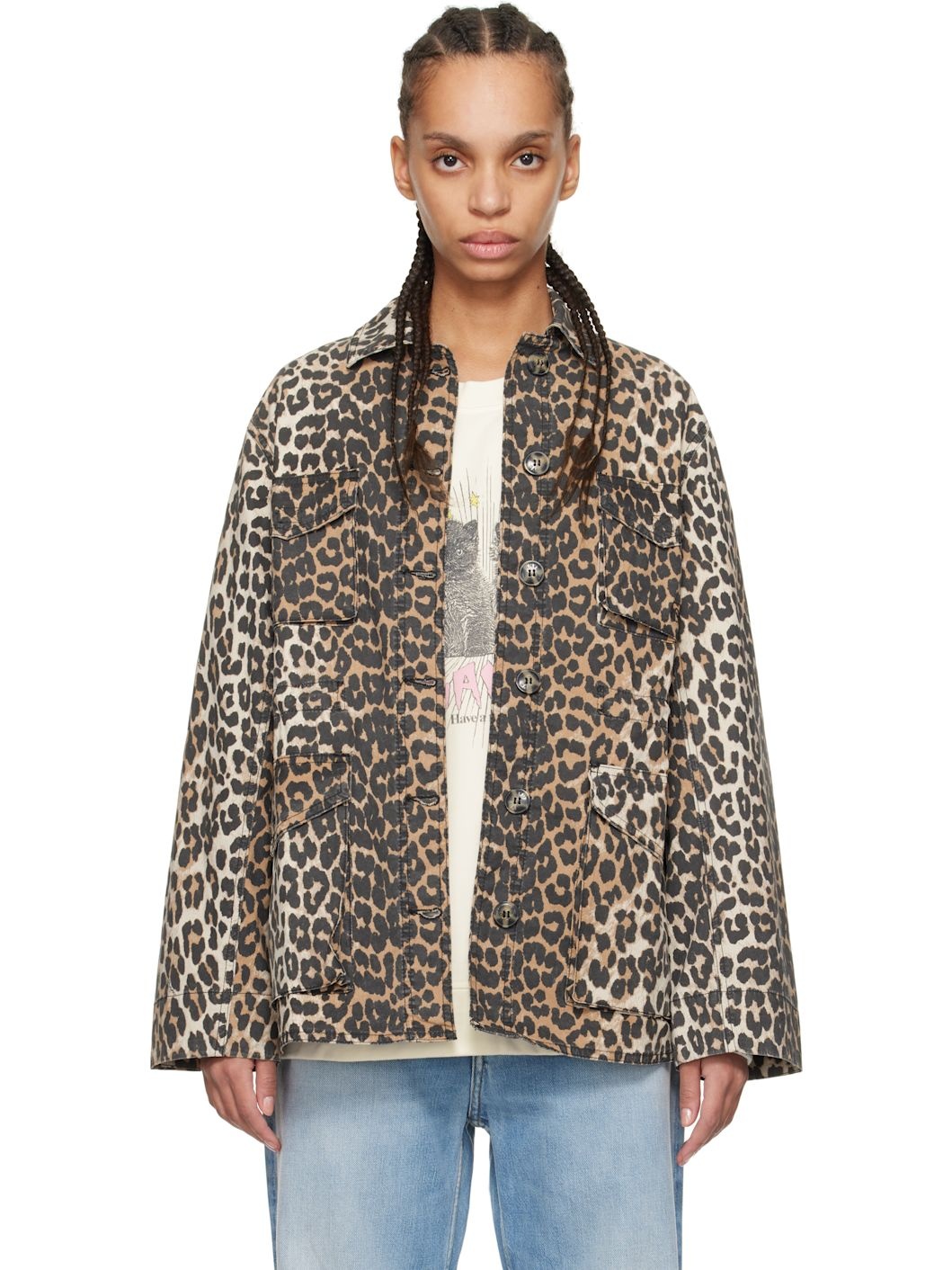 Brown Leopard Cotton Canvas Jacket - 1