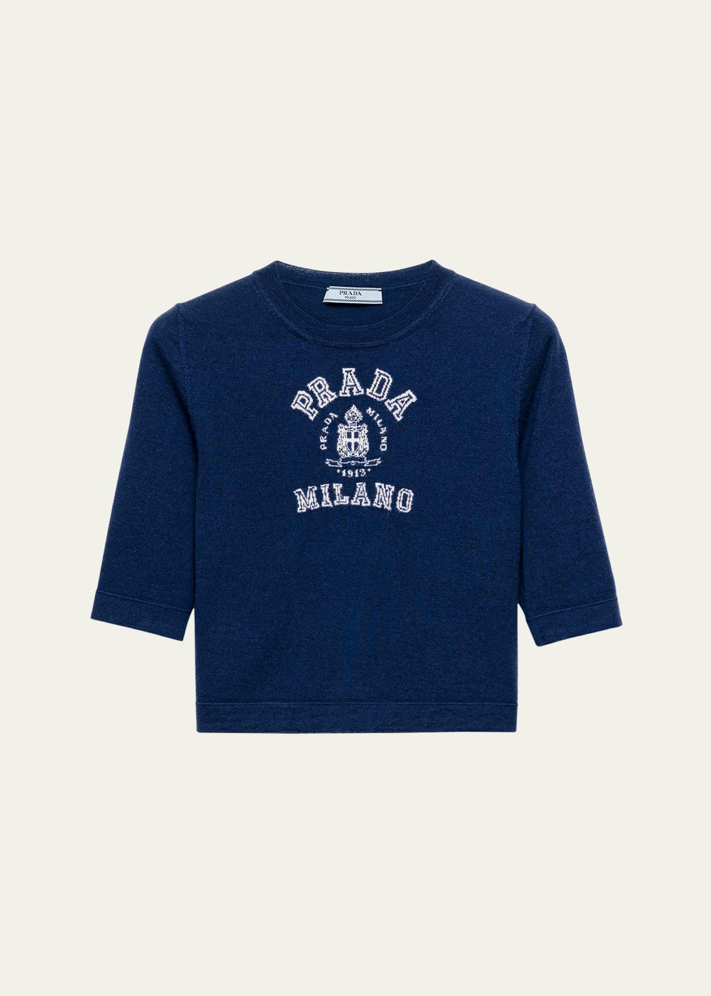 Intarsia Logo Short-Sleeve Cashmere Sweater - 1