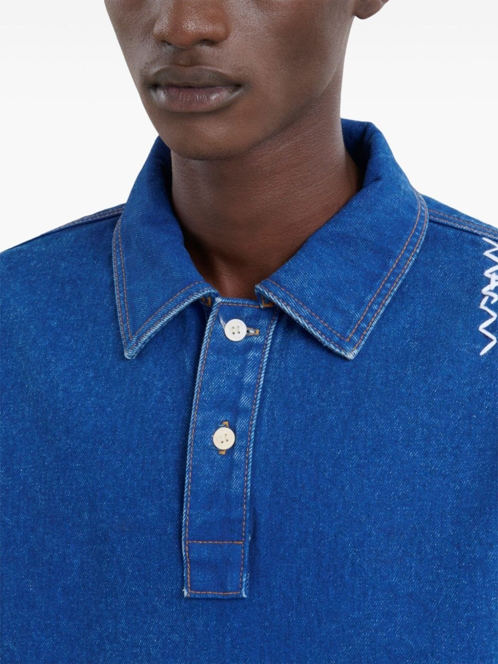 embroidered denim polo - 5