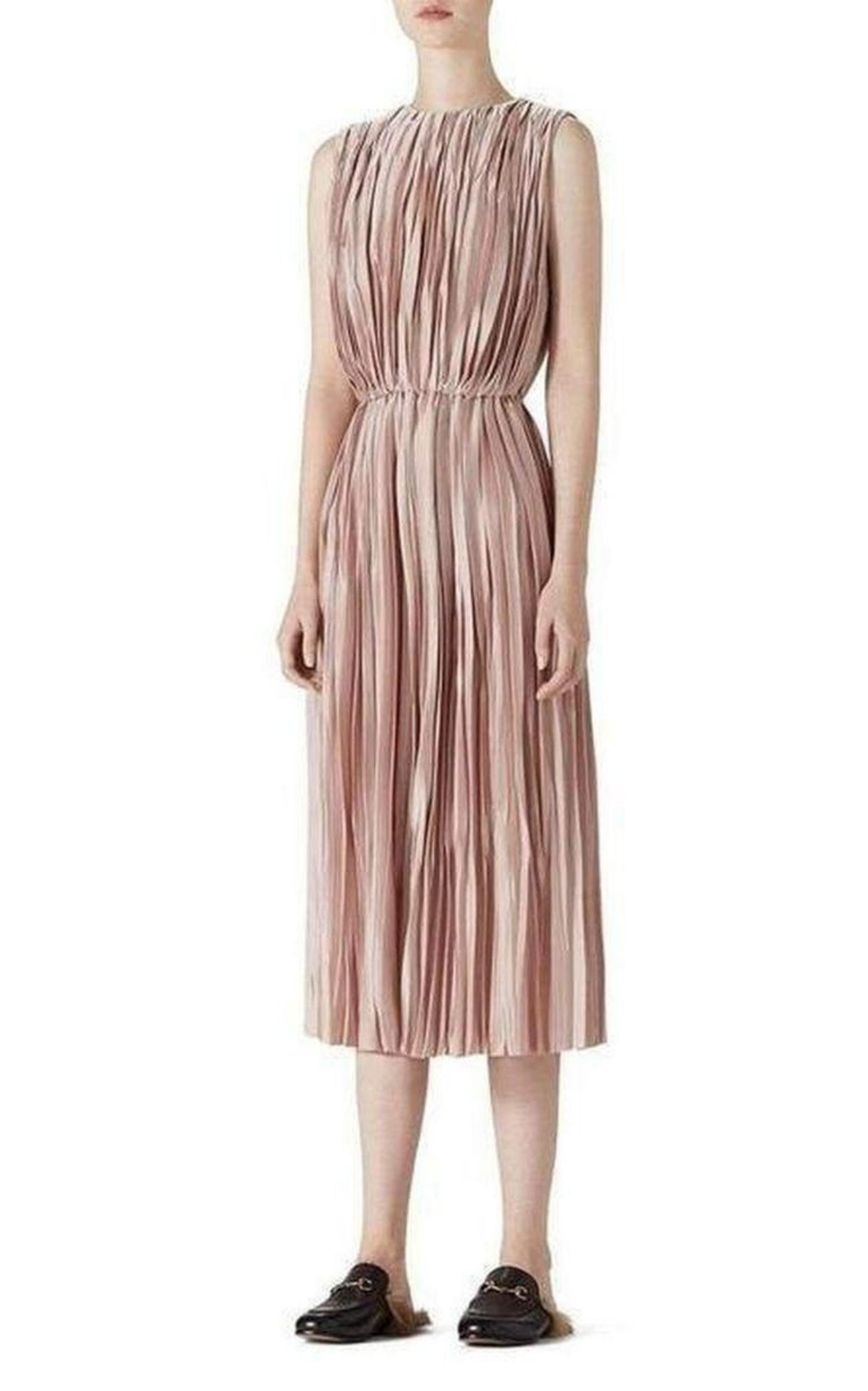 Pink Poly Satin Plissé Dress - 2