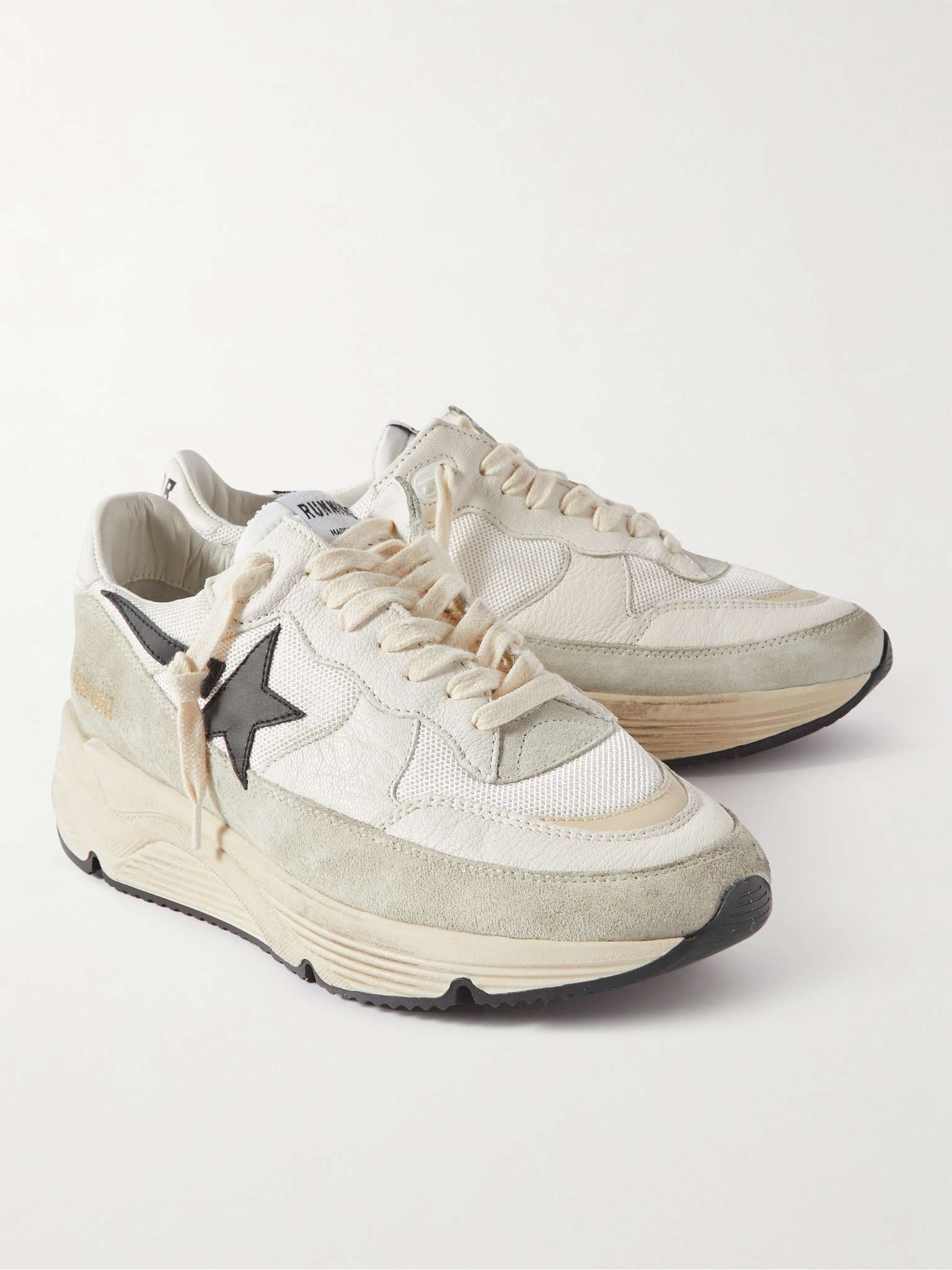 Distressed Leather-Trimmed Suede and Mesh Sneakers - 4