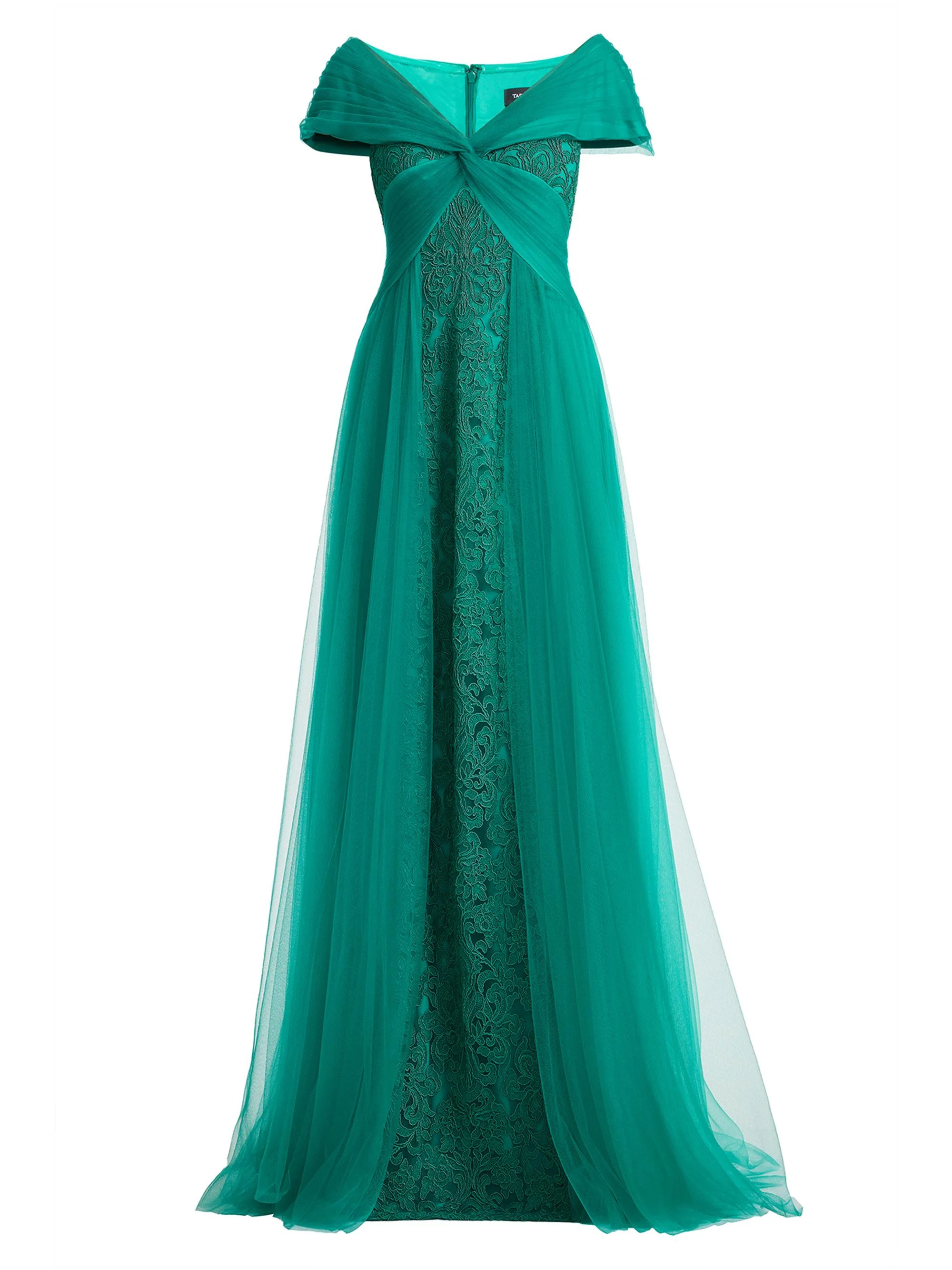Women's Parello Lotus-Embroidered Tulle Gown - Emerald - 1